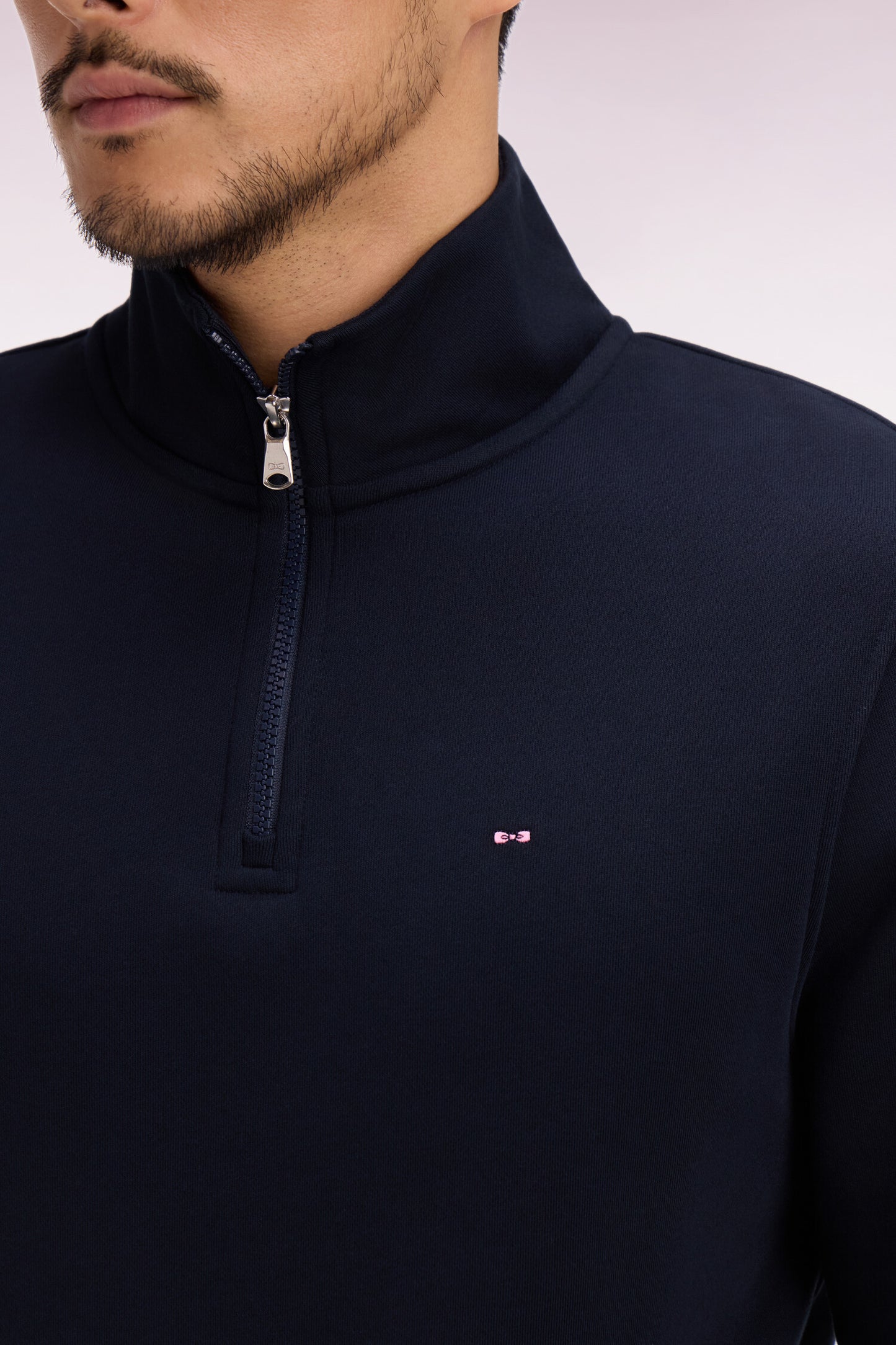 Sweatshirt col camionneur en molleton coton marine