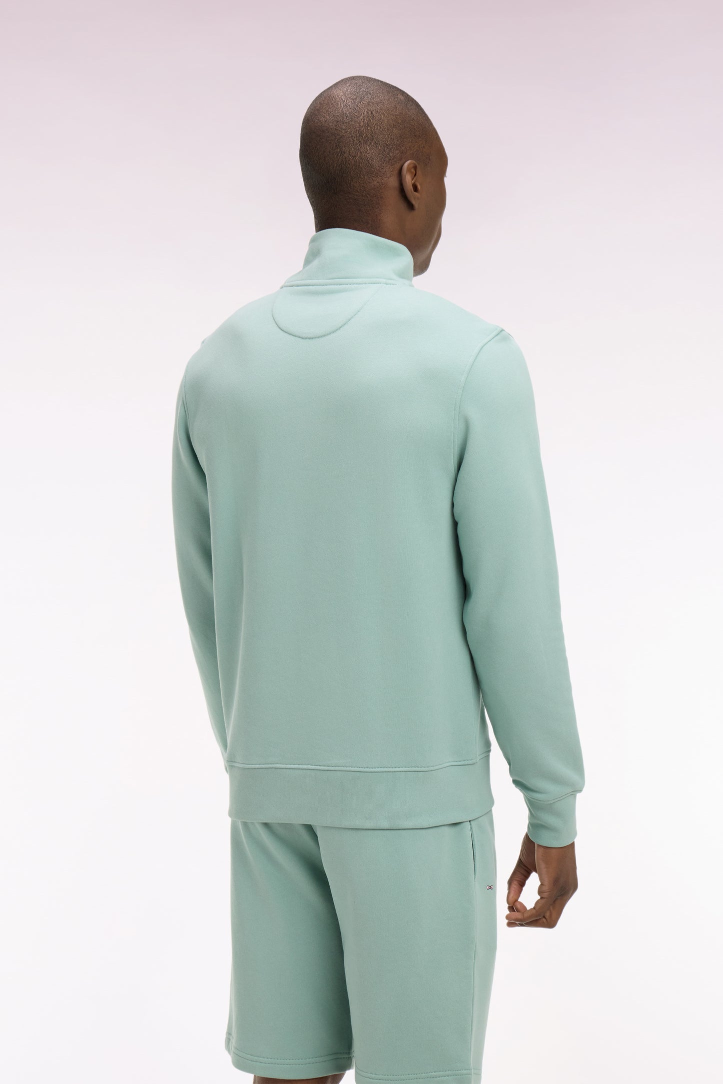Sweatshirt col camionneur en molleton coton vert d'eau