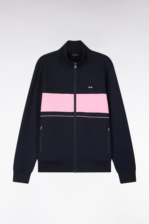 Sweatshirt zippé en molleton marine bande rose - Image 2