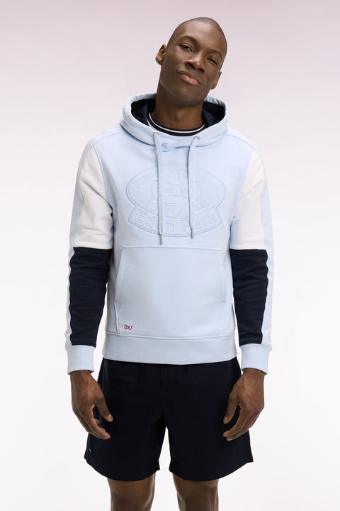 Sweatshirt à capuche en molleton coton bleu ciel brodé - Image 3