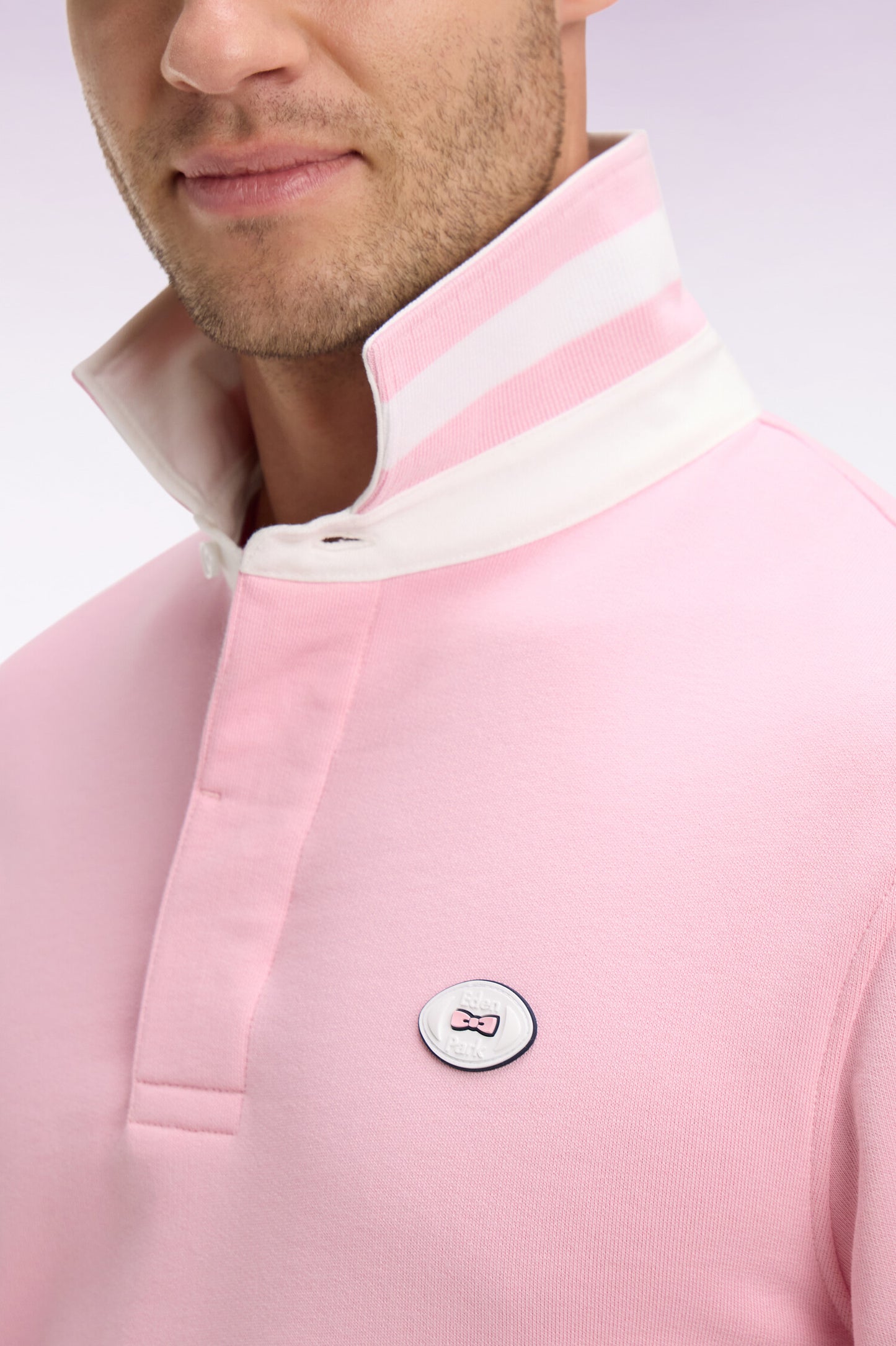 Sweatshirt col maillot en molleton rose coupe regular