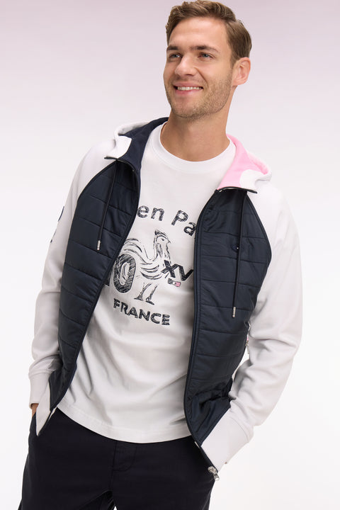 Sweatshirt zippé XV de France à capuche en molleton blanc à parmenture matelassée marine coupe regular - Image 1