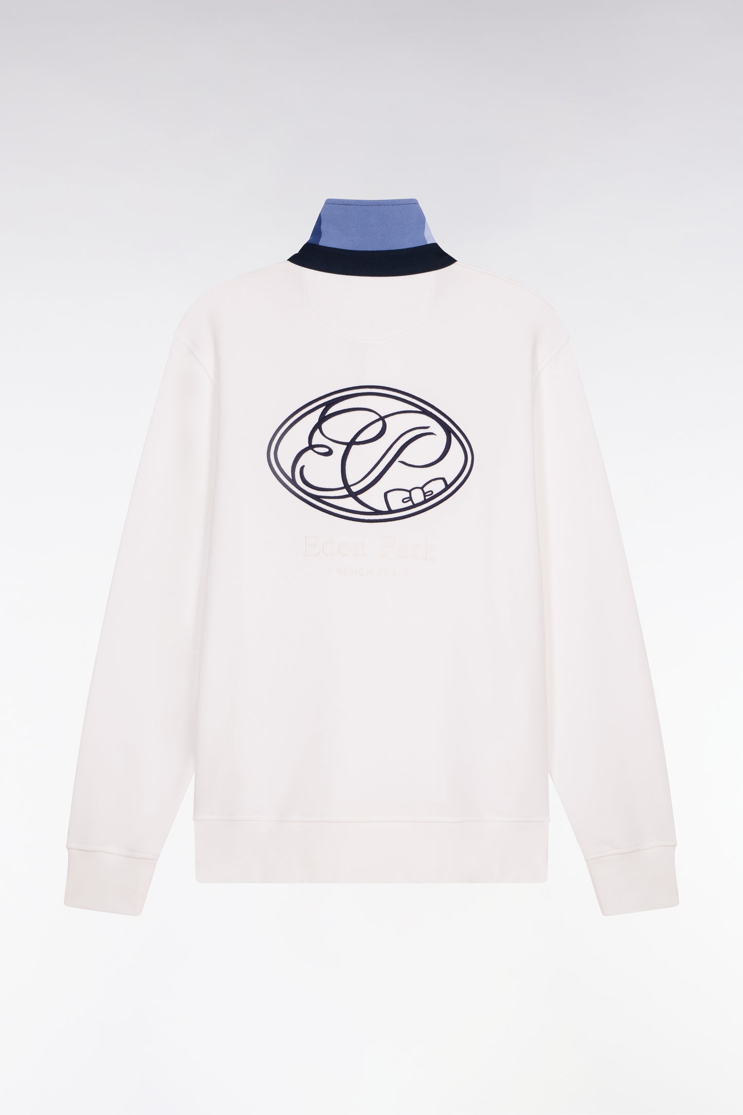 Sweatshirt à col maillot en molleton écru brodé coupe regular