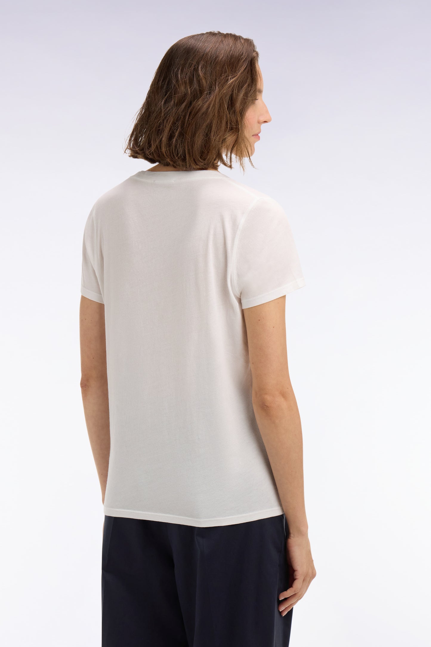 T-shirt à manches courtes col V en coton Pima blanc coupe regular