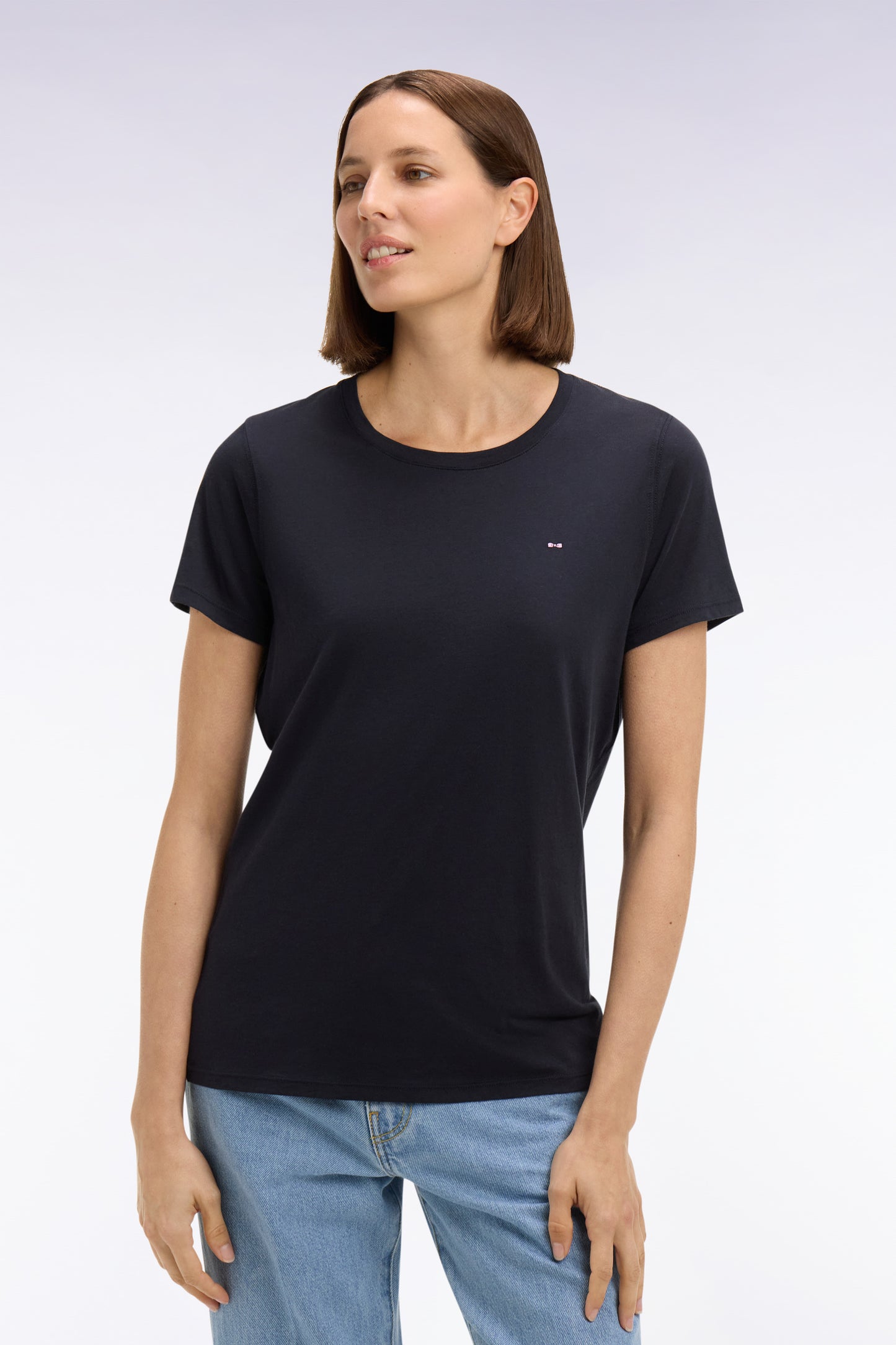 Short-sleeved T-shirt in navy Pima cotton, round neck, regular fit