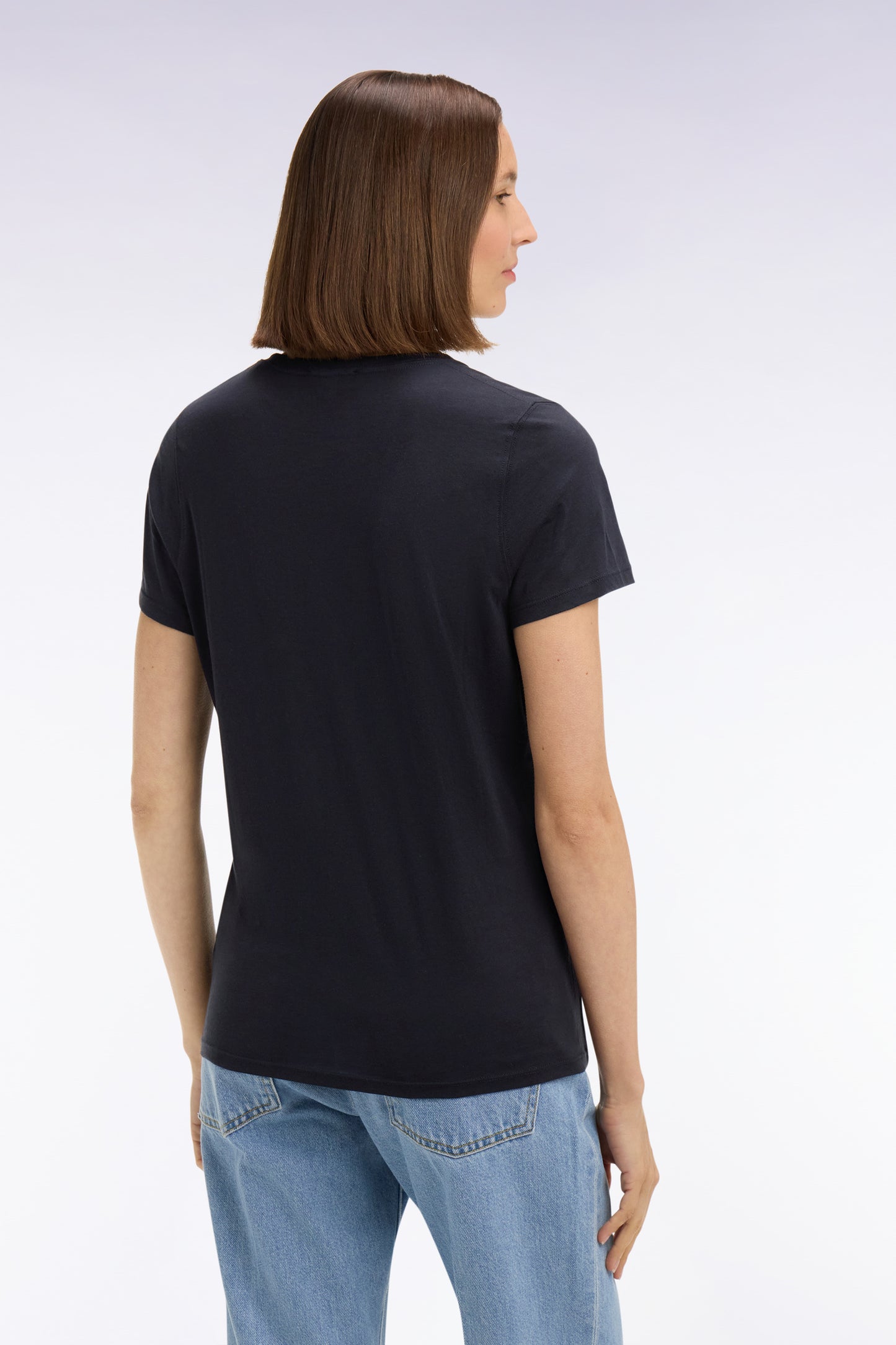 Short-sleeved T-shirt in navy Pima cotton, round neck, regular fit