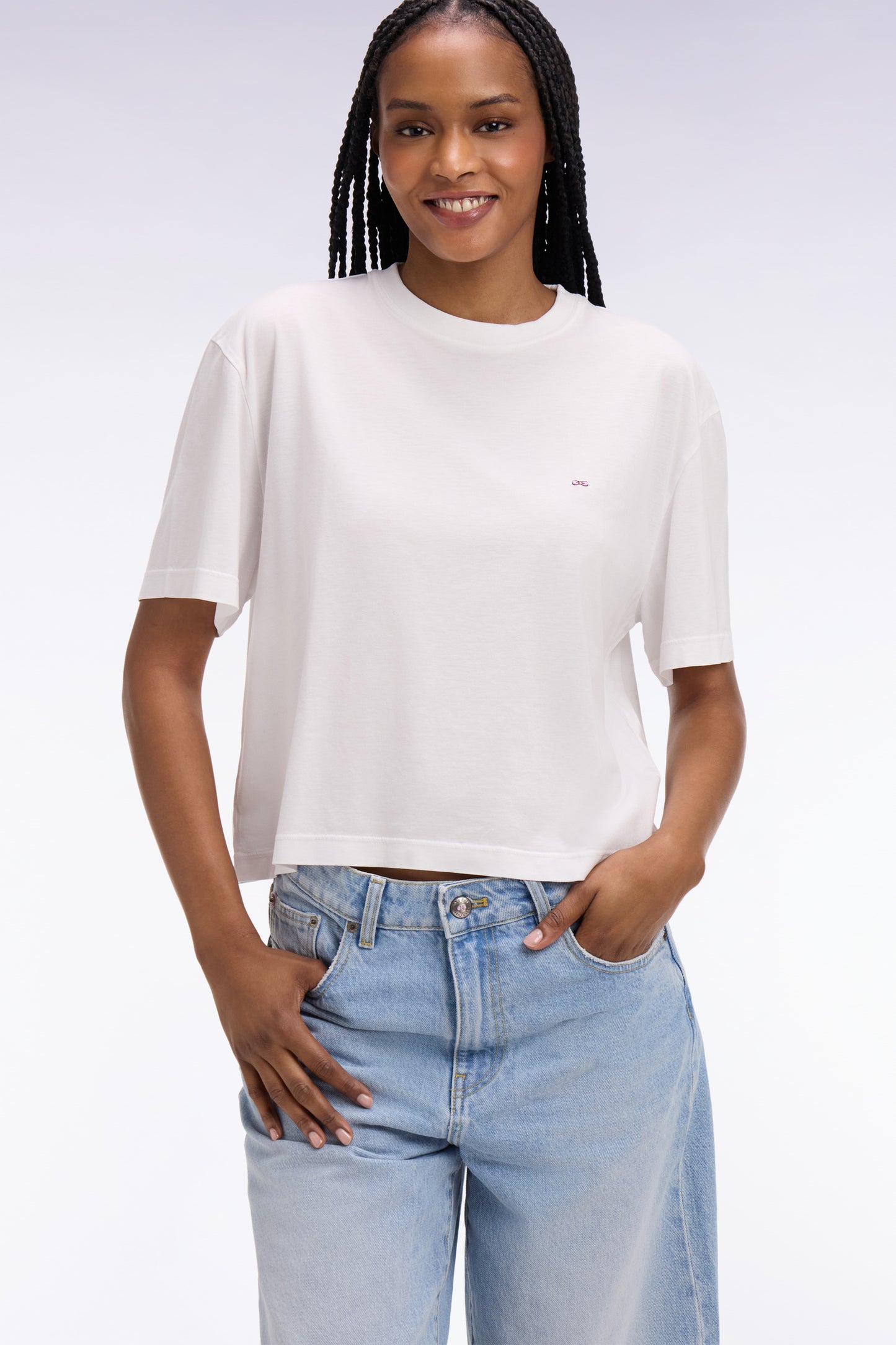 T-shirt à manches courtes en lyocell et coton blanc coupe oversized