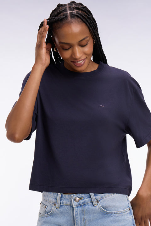 T-shirt à manches courtes en lyocell et coton marine coupe oversized - Image 1