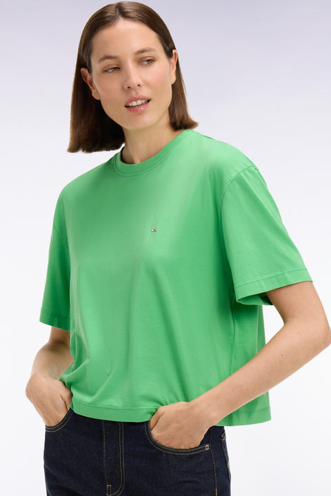 T-shirt à manches courtes en lyocell et coton vert coupe oversized - Image 1