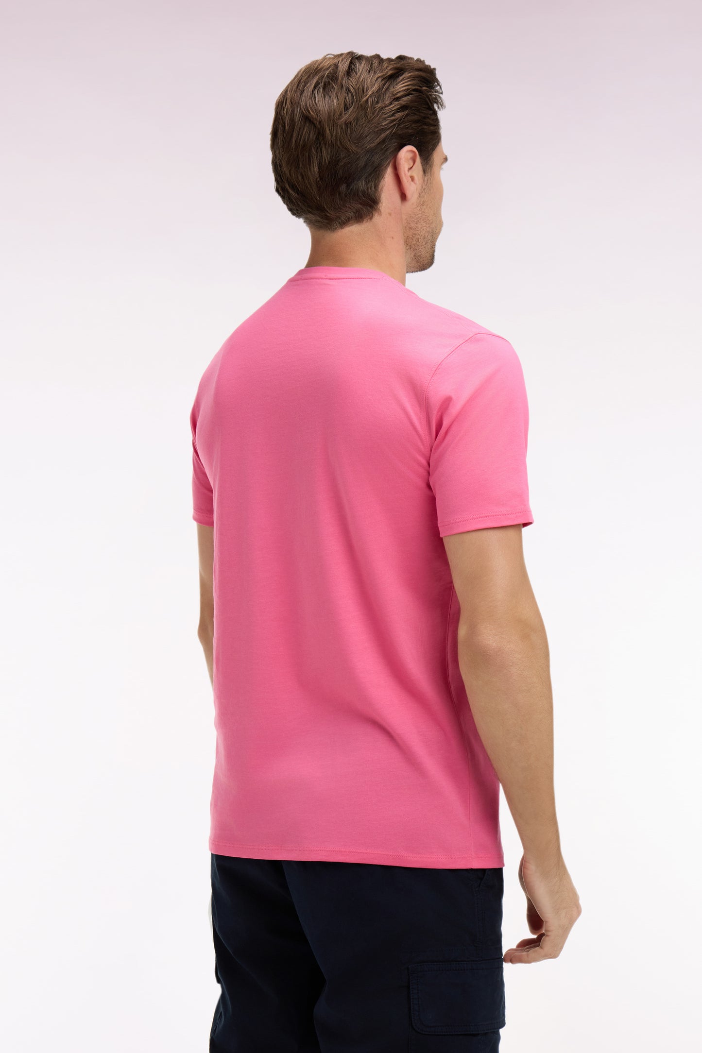 T-shirt à manches courtes en coton Pima fuchsia coupe regular