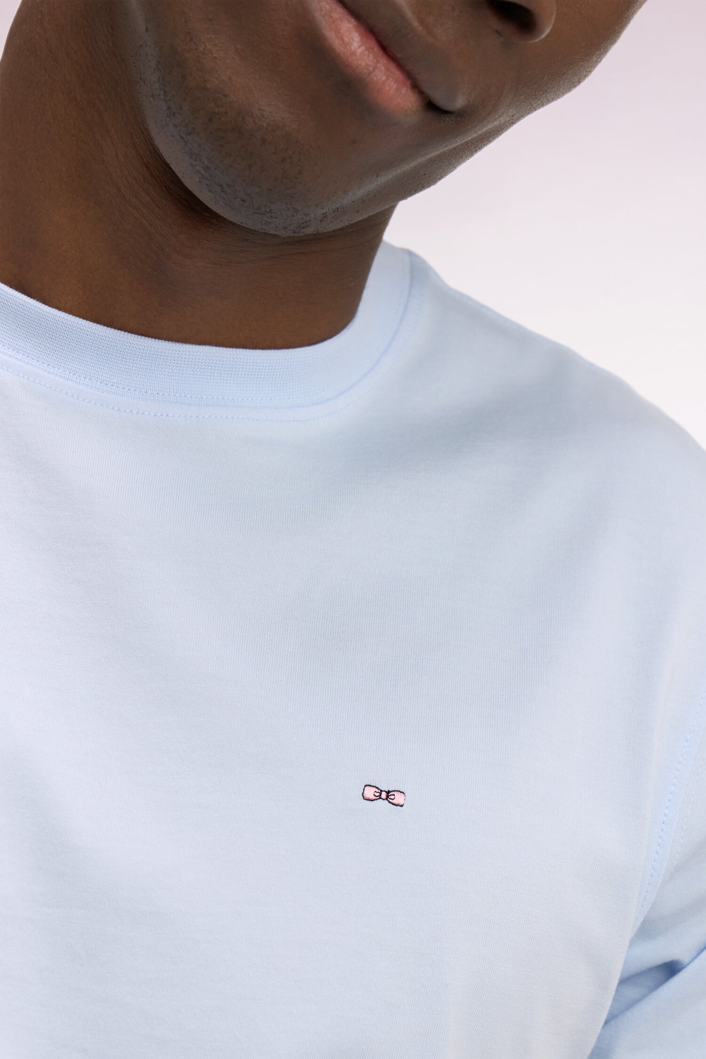 T-shirt à manches courtes en coton Pima bleu ciel brodé coupe regular