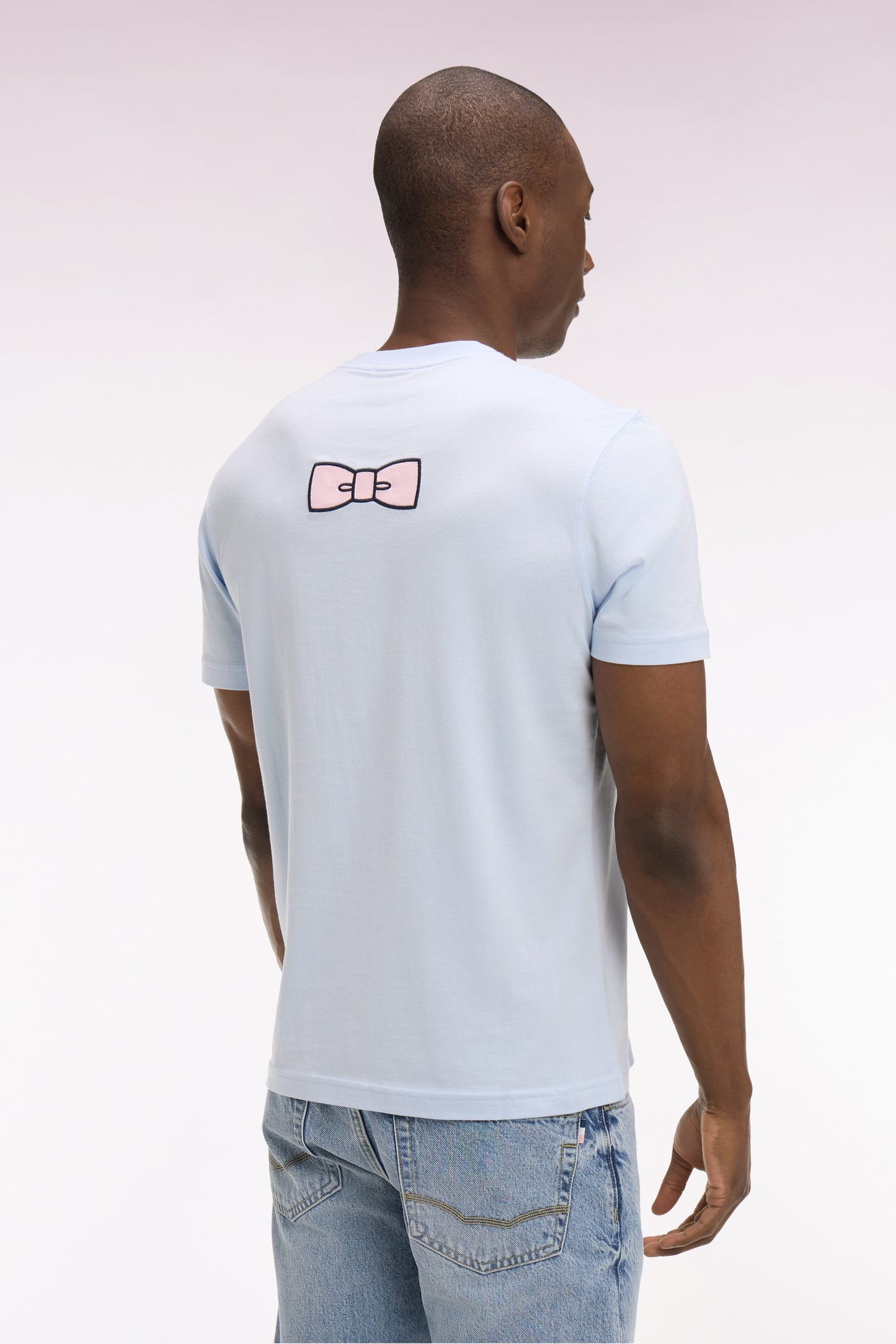 T-shirt à manches courtes en coton Pima bleu ciel brodé coupe regular