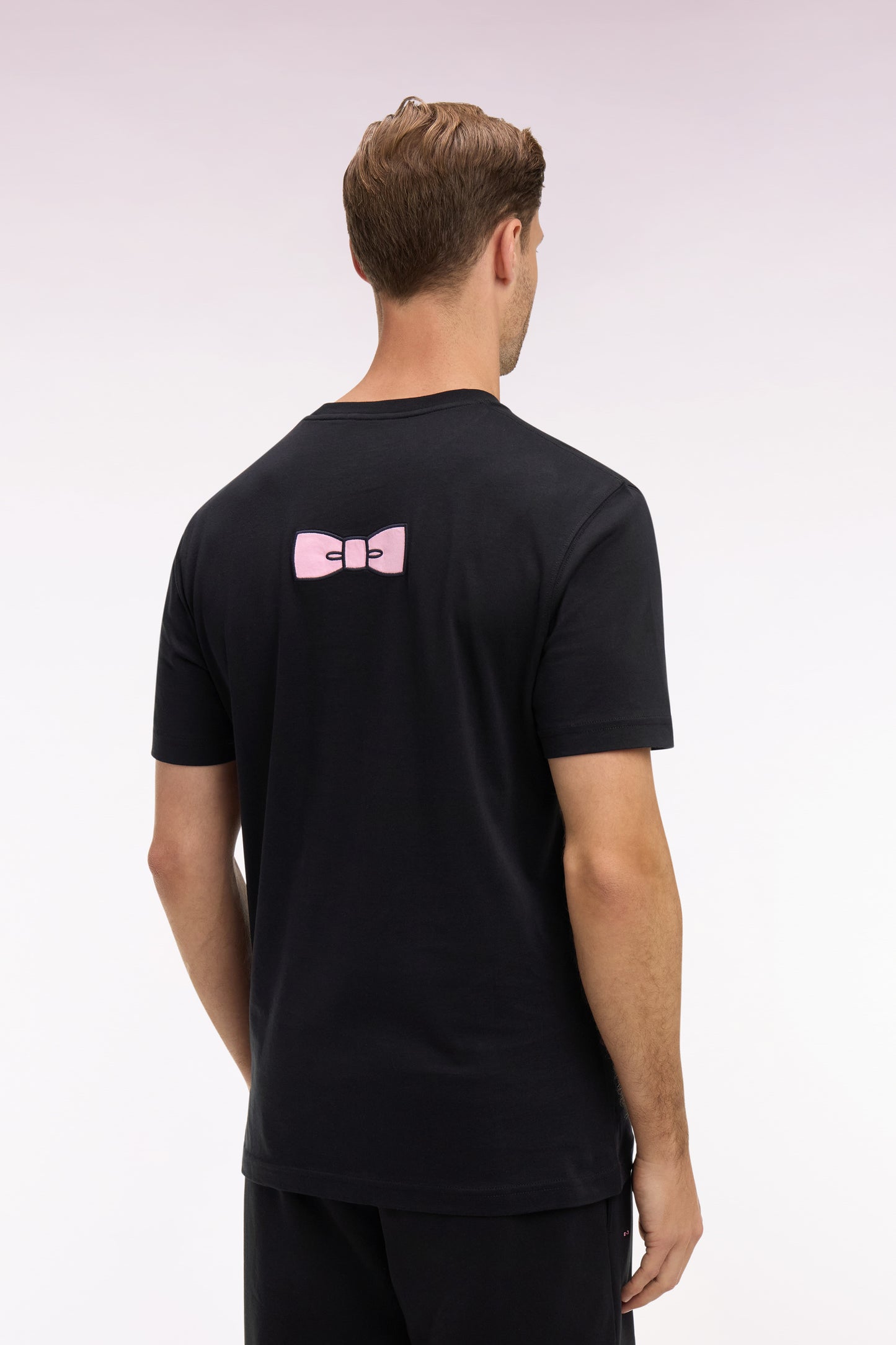 T-shirt à manches courtes en coton Pima noir brodé coupe regular