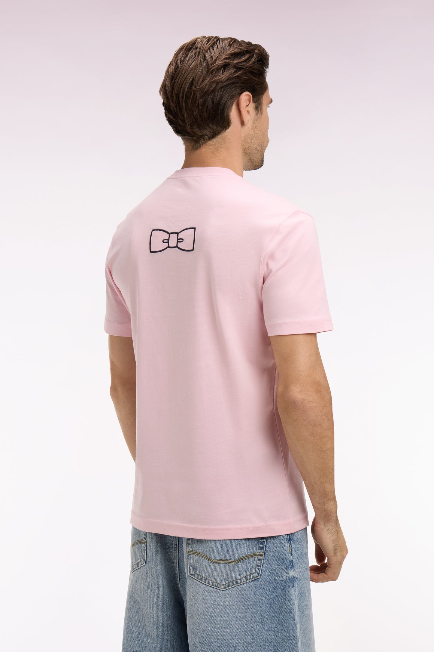T-shirt à manches courtes en coton Pima rose brodé coupe regular