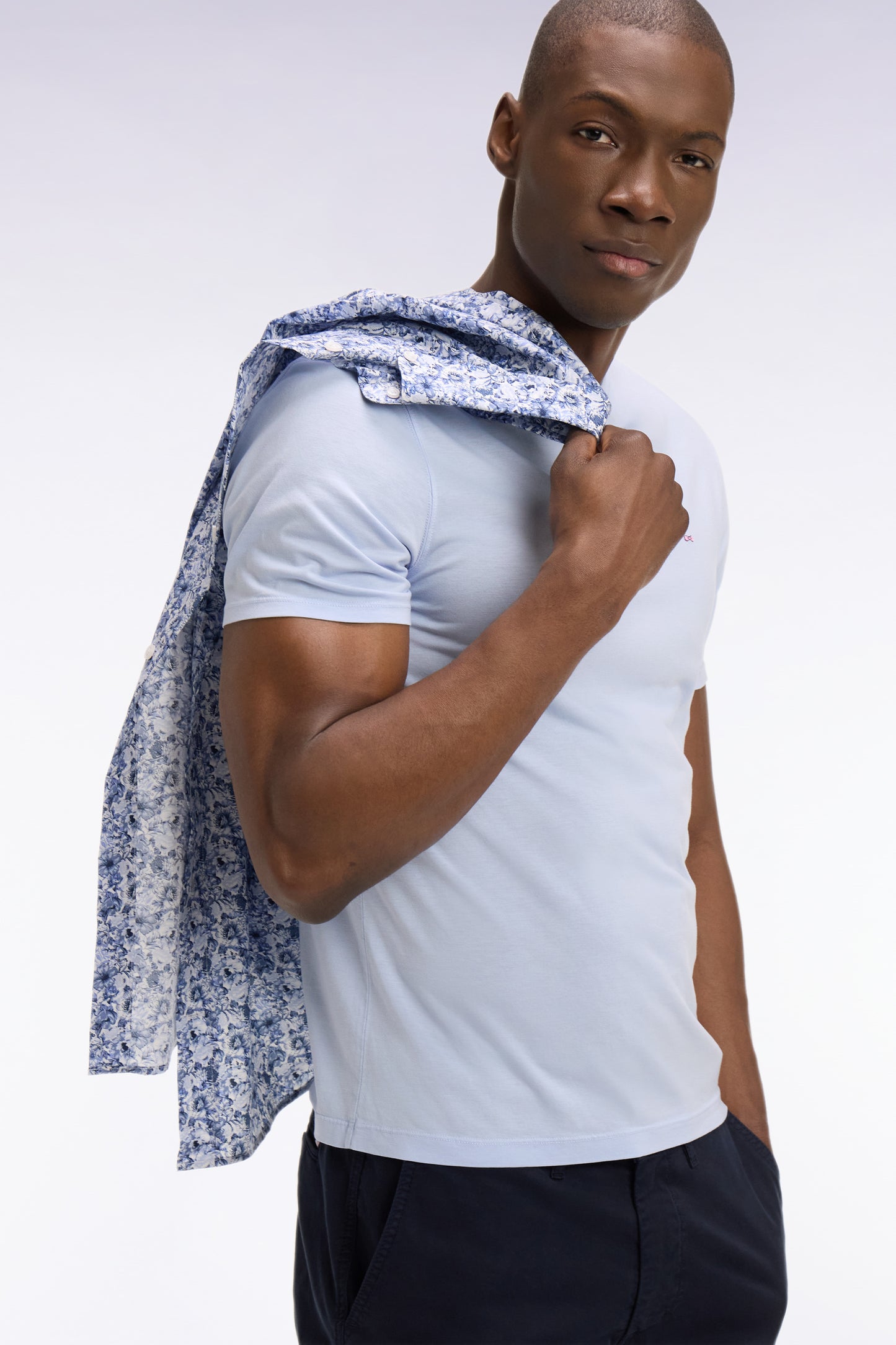 T-shirt à manches courtes en lyocell et coton gris clair coupe regular