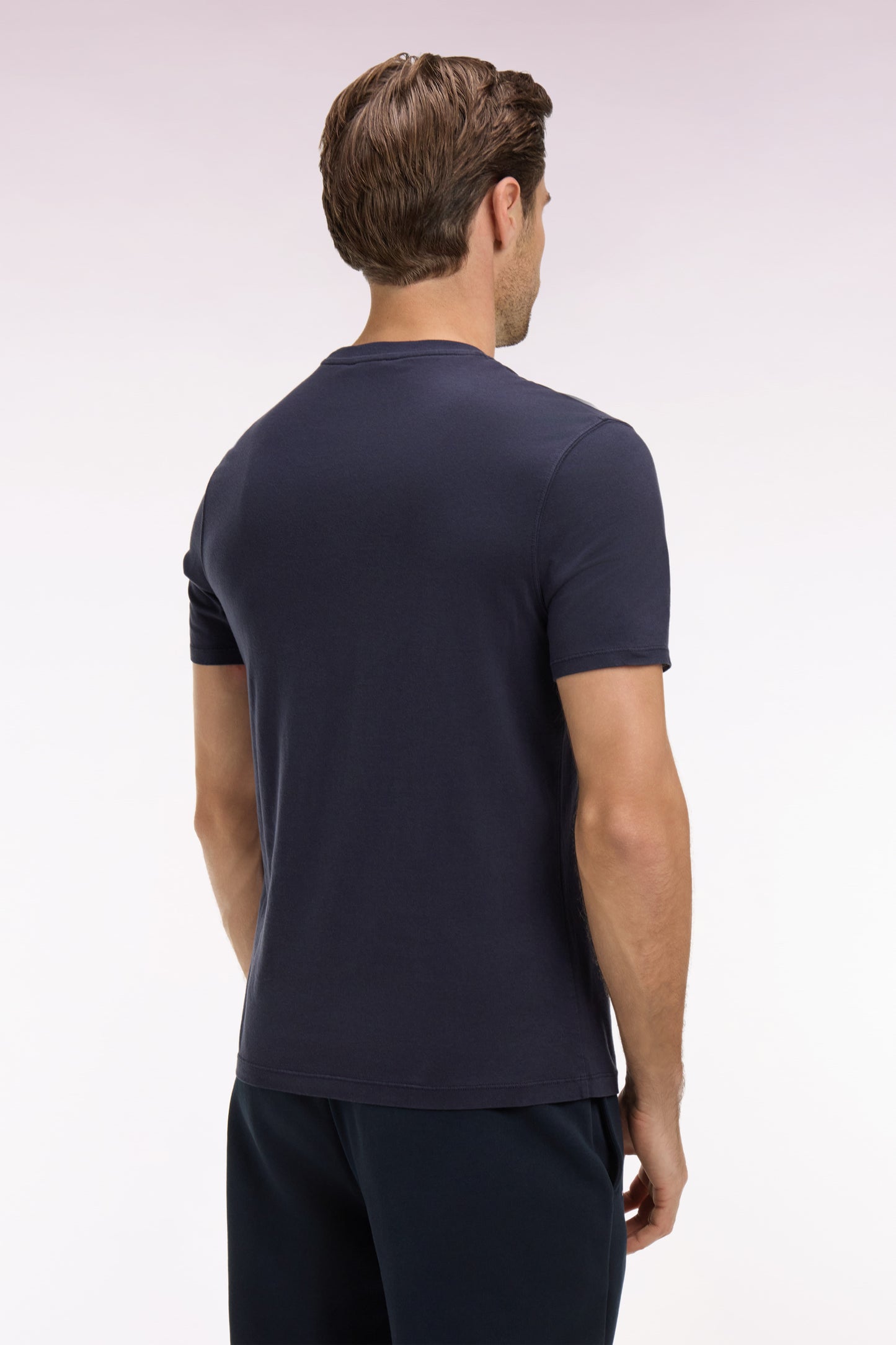 Regular fit short-sleeved navy lyocell and cotton t-shirt