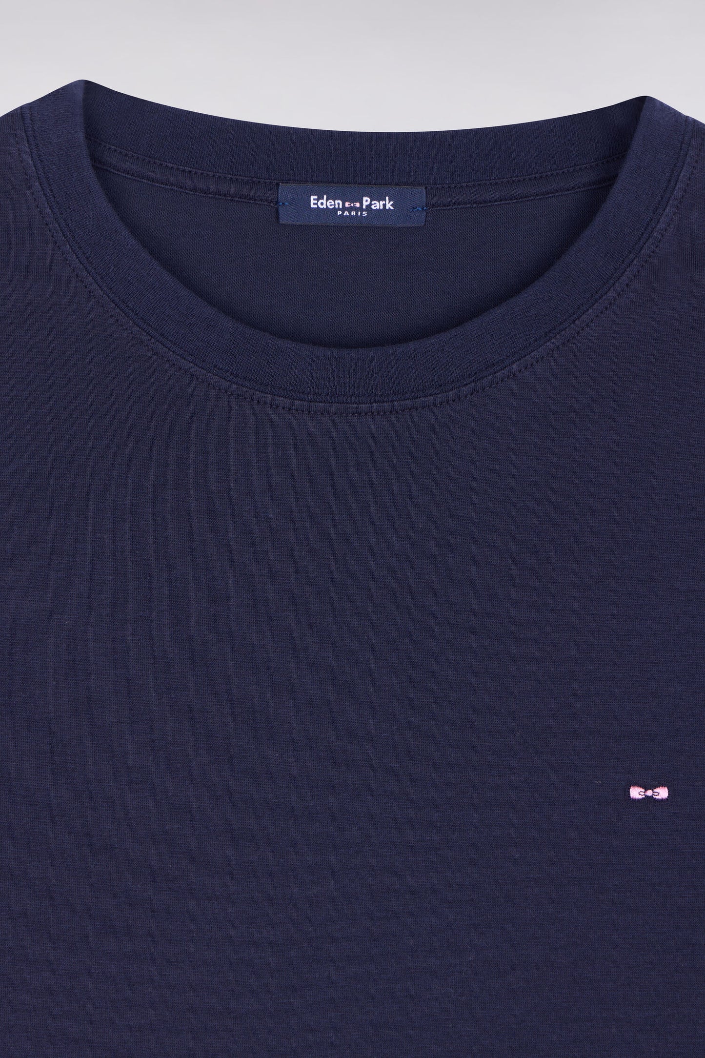 Regular fit short-sleeved navy lyocell and cotton t-shirt