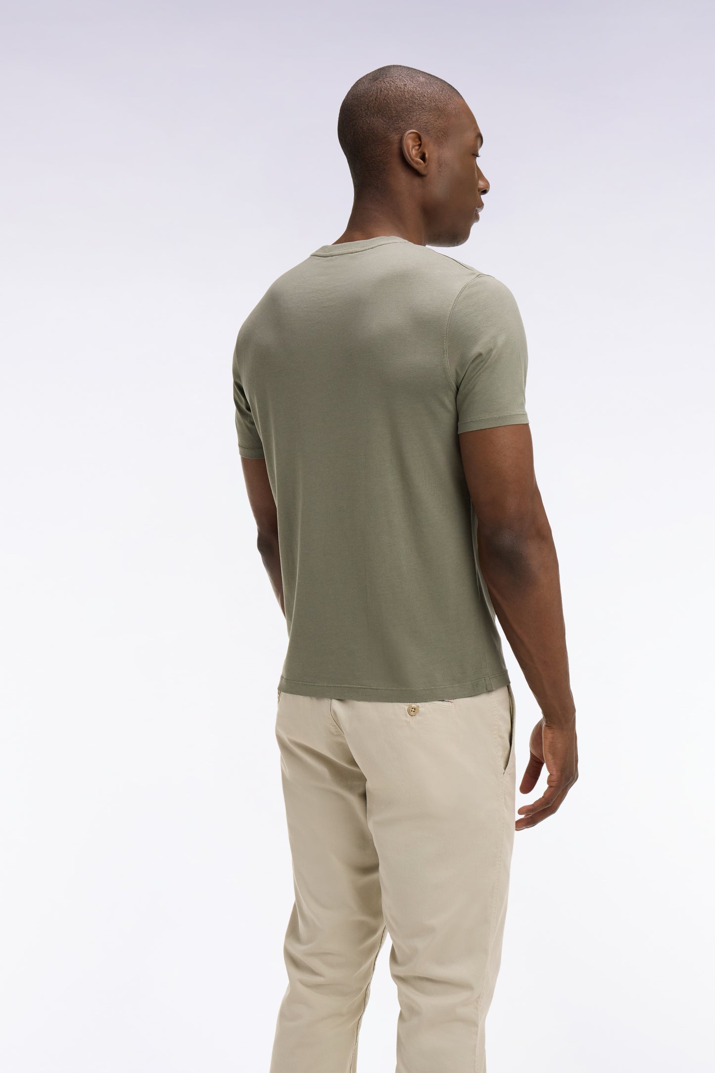 T-shirt à manches courtes en lyocell et coton kaki coupe regular