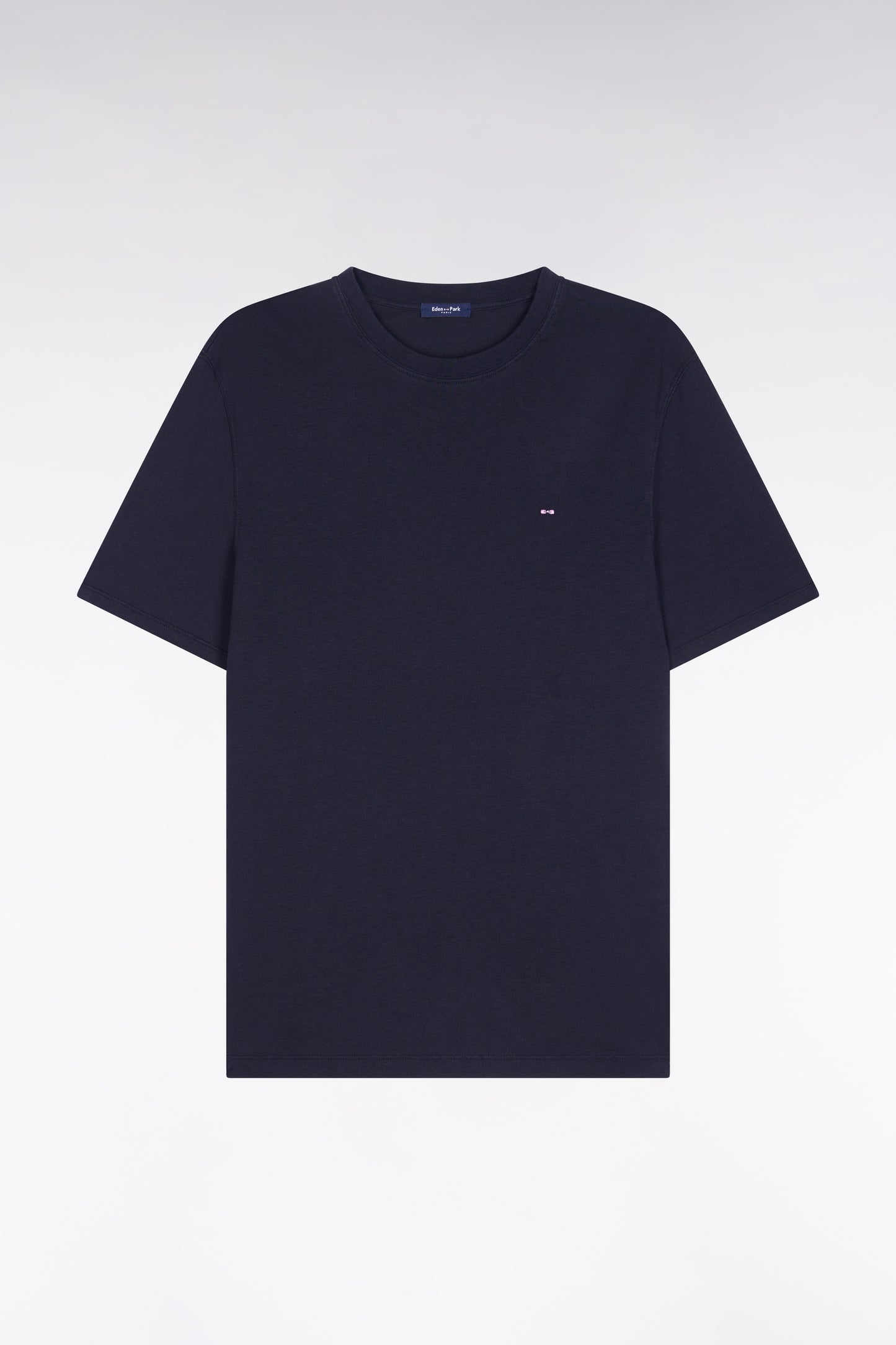 Short-sleeved black lyocell and cotton T-shirt, regular fit