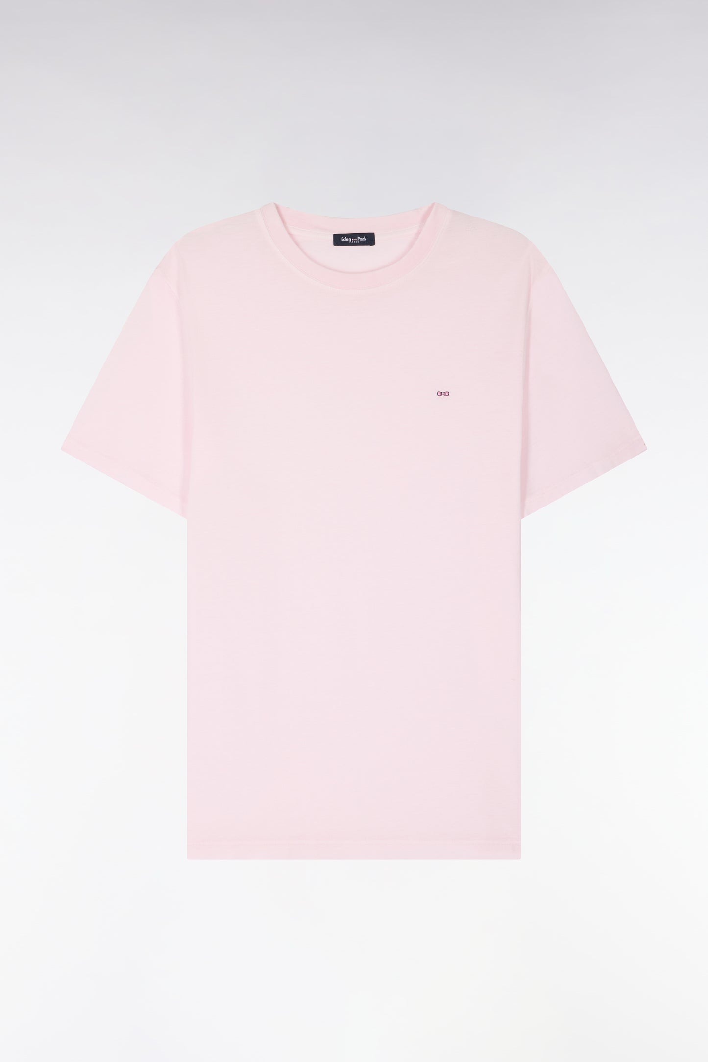 Regular fit pink lyocell and cotton short-sleeved T-shirt