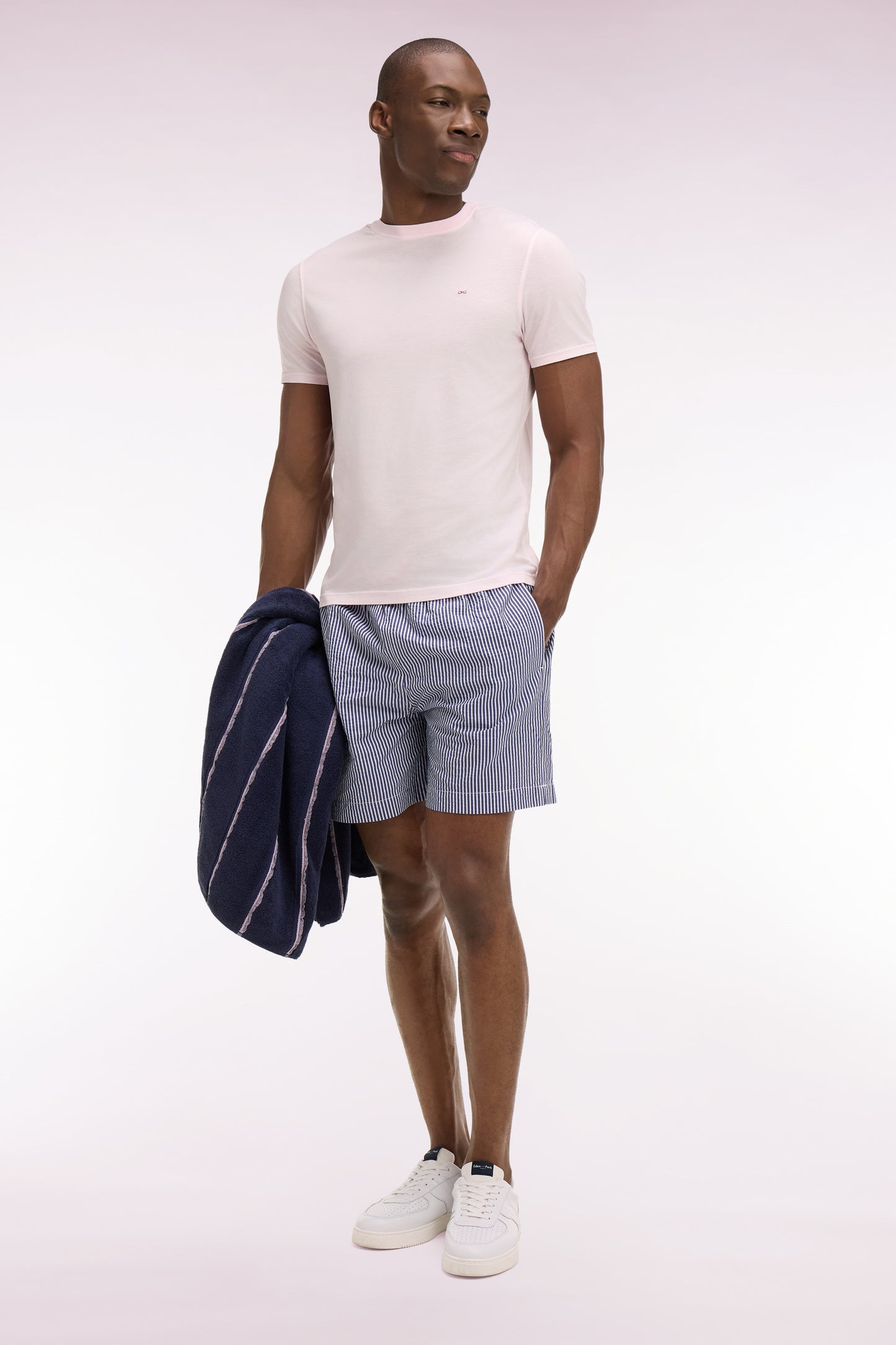 Regular fit pink lyocell and cotton short-sleeved T-shirt