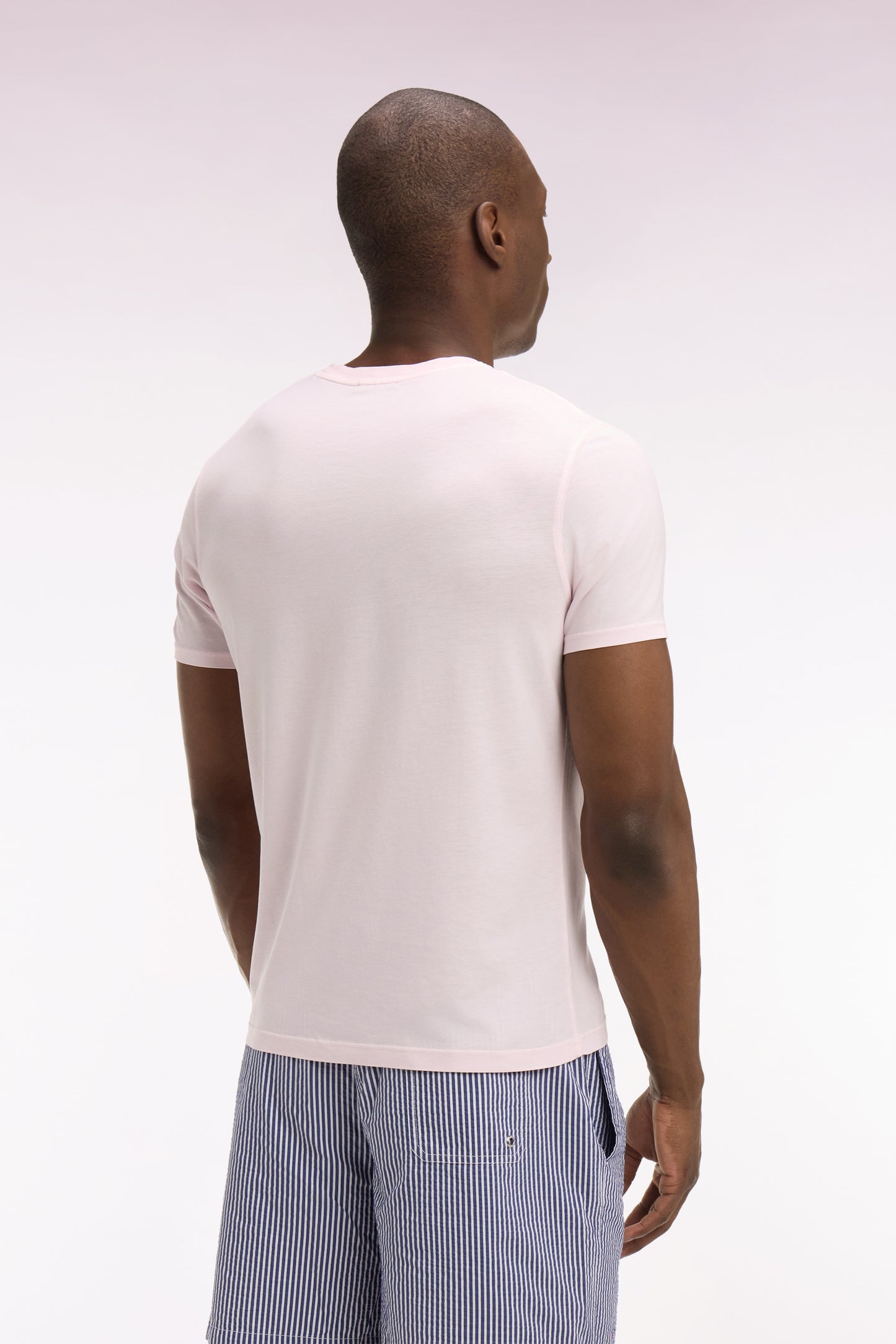 Regular fit pink lyocell and cotton short-sleeved T-shirt