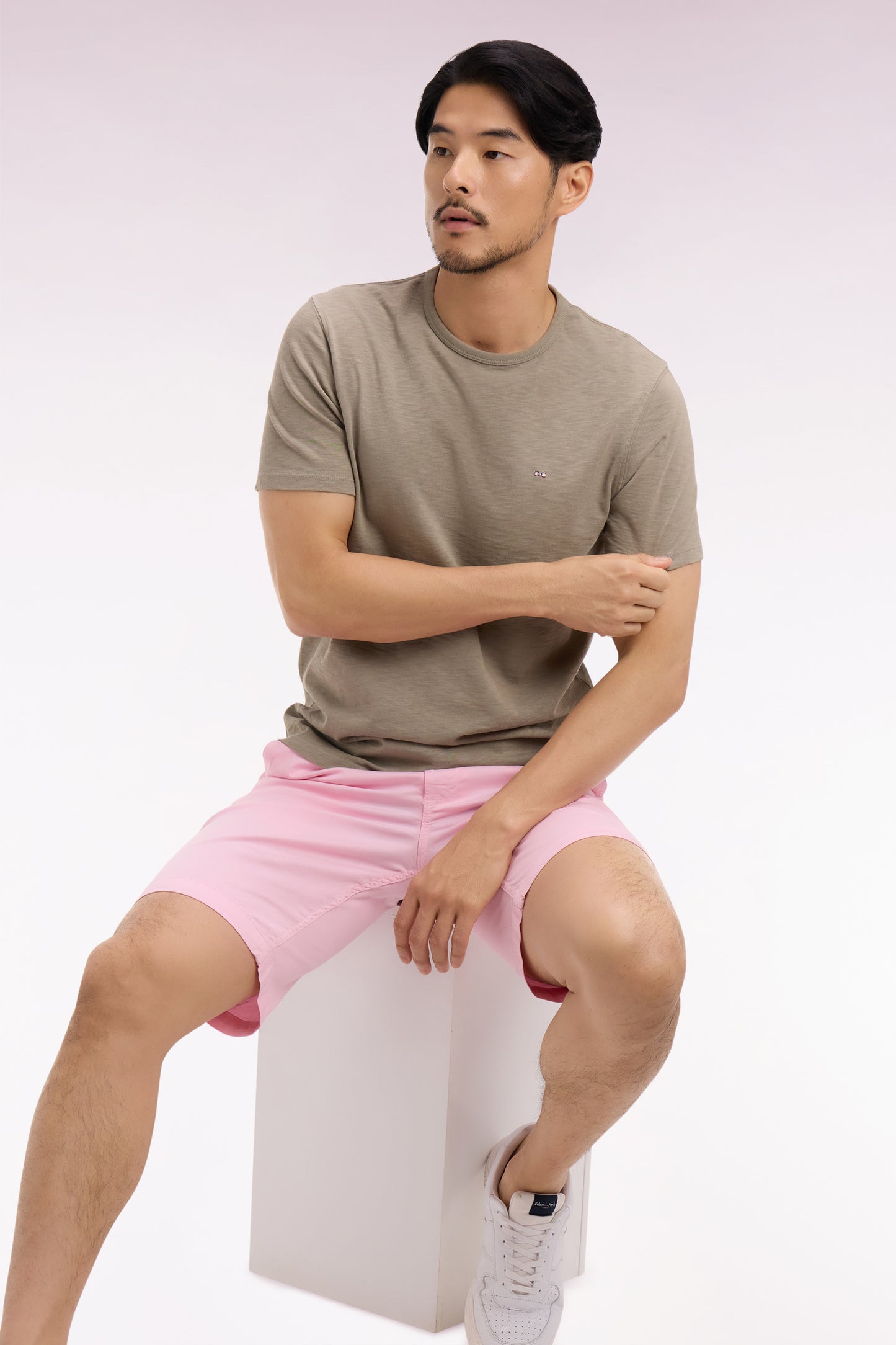 T-shirt à manches courtes en jersey de coton slub kaki coupe regular