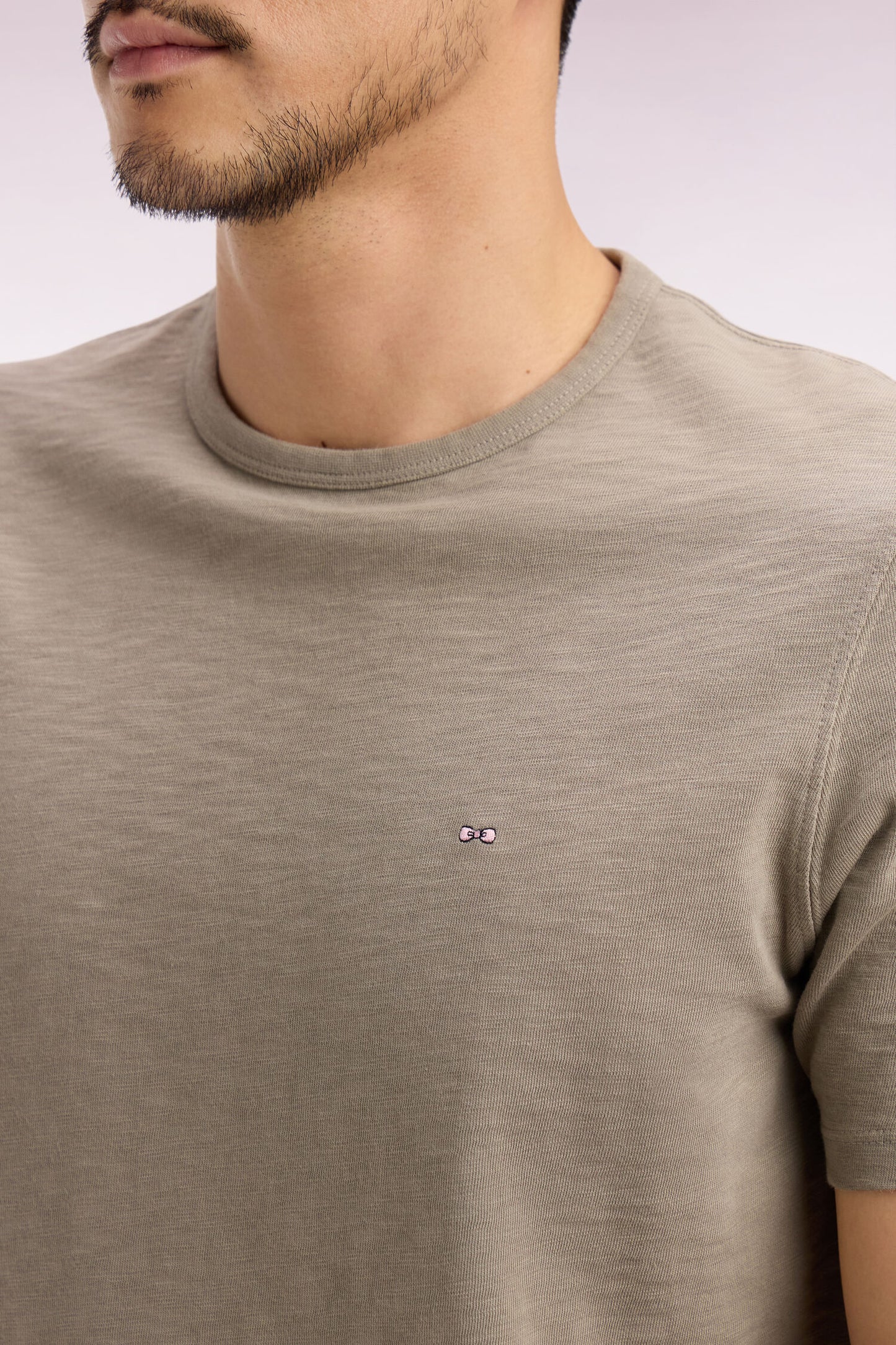 T-shirt à manches courtes en jersey de coton slub kaki coupe regular