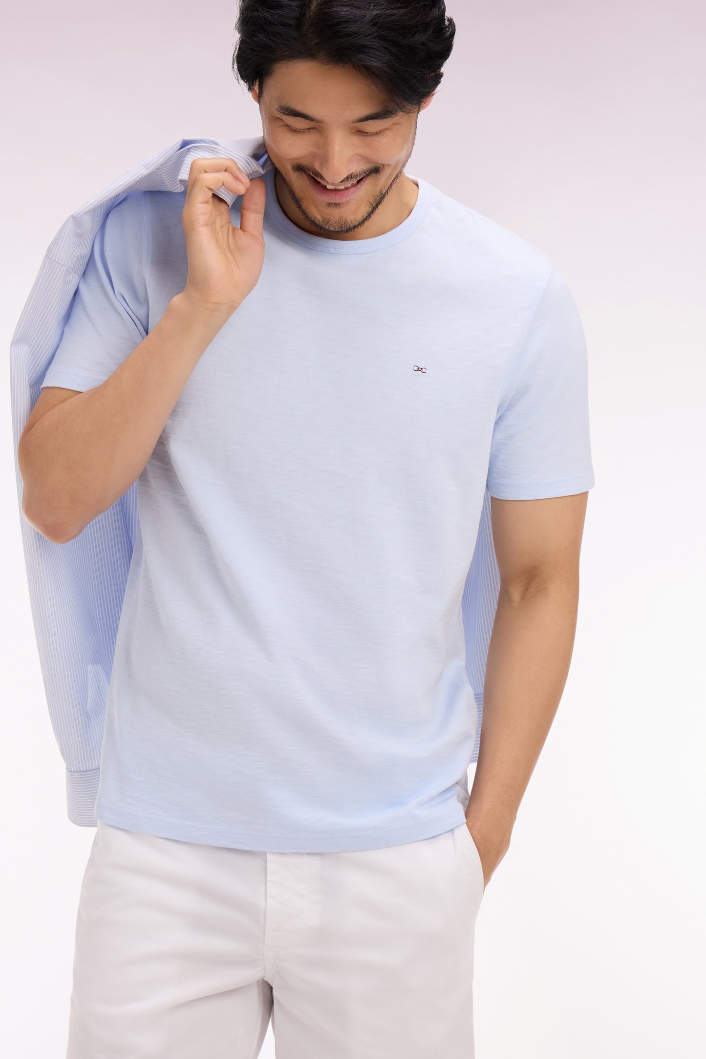 T-shirt à manches courtes en jersey de coton slub ciel coupe regular