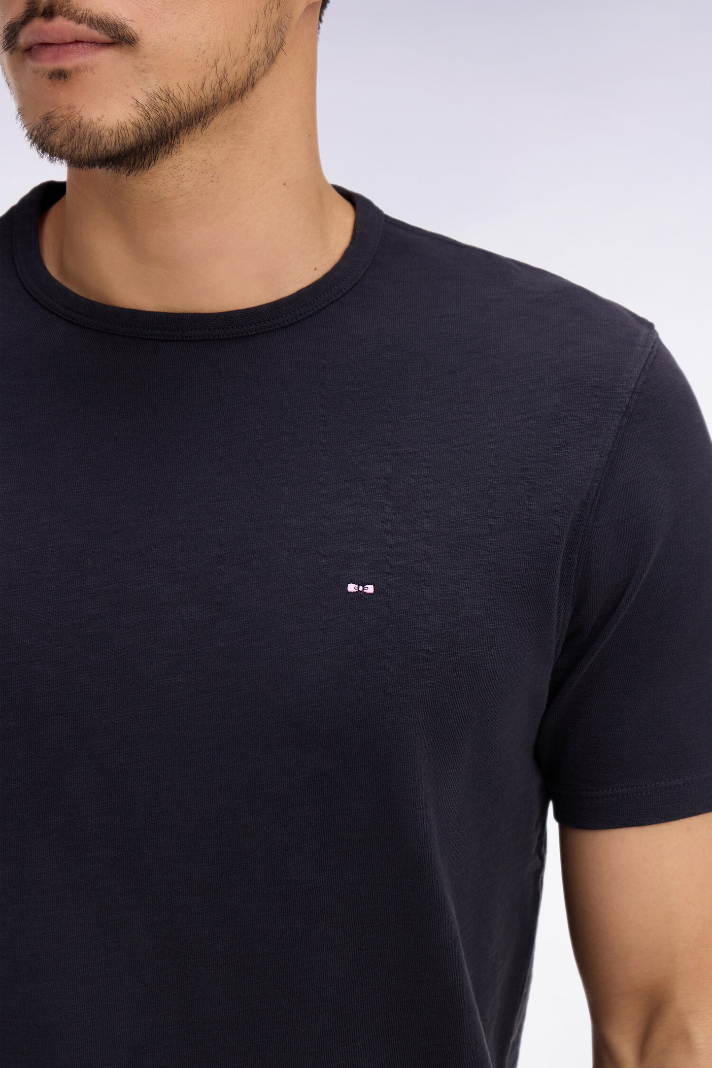 T-shirt à manches courtes en jersey de coton slub marine coupe regular