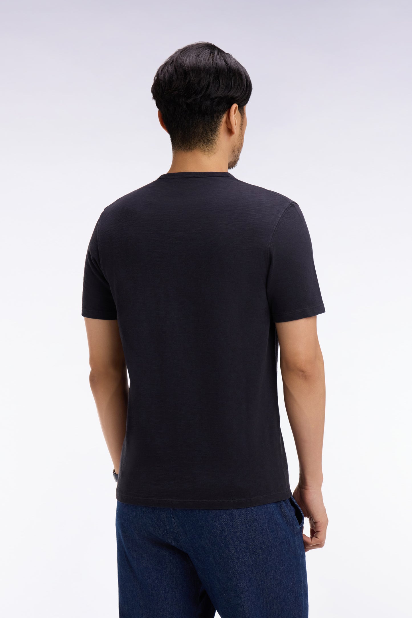 T-shirt à manches courtes en jersey de coton slub marine coupe regular