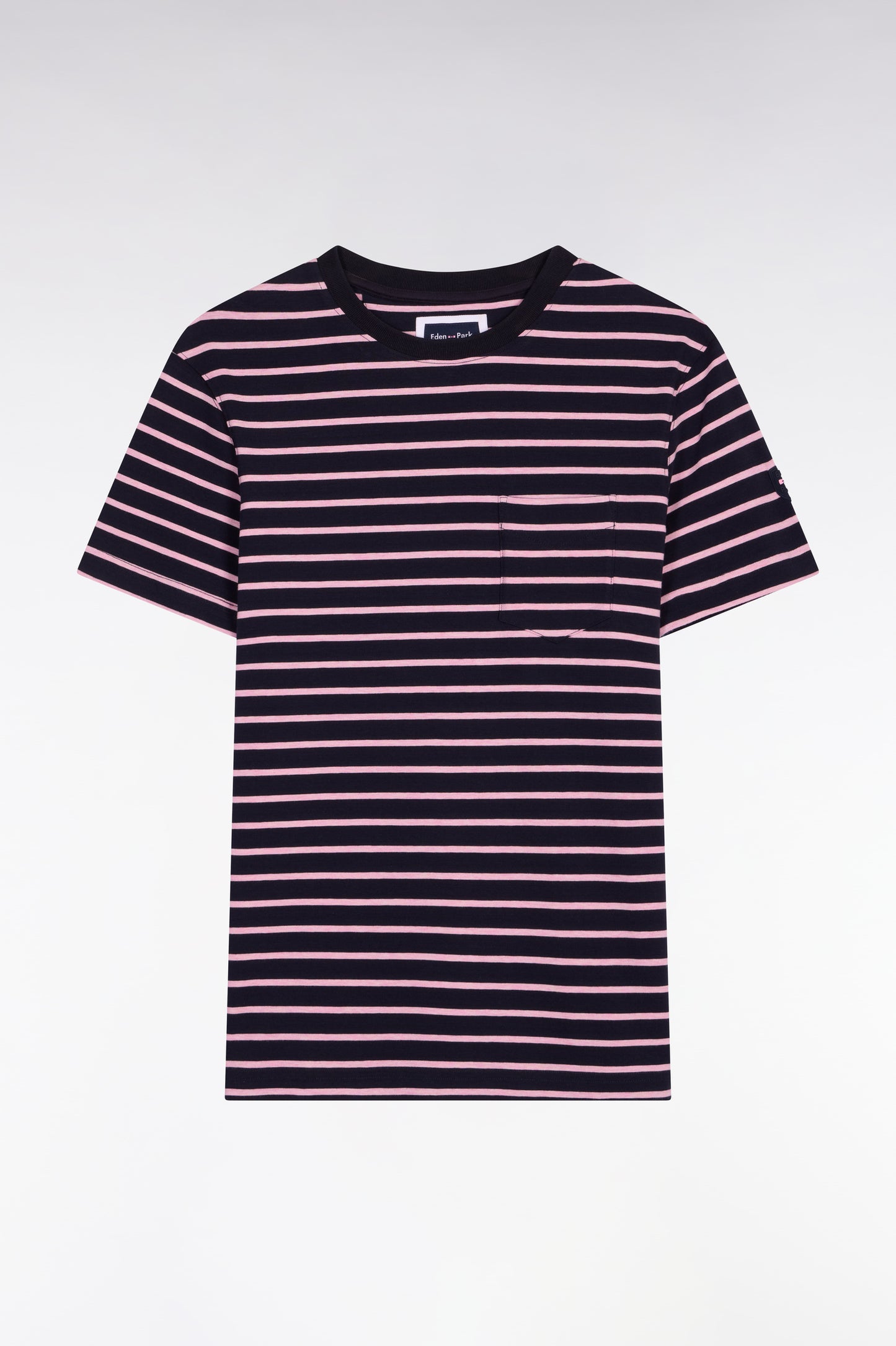 T-shirt à manches courtes en coton stretch rayé marine coupe slim