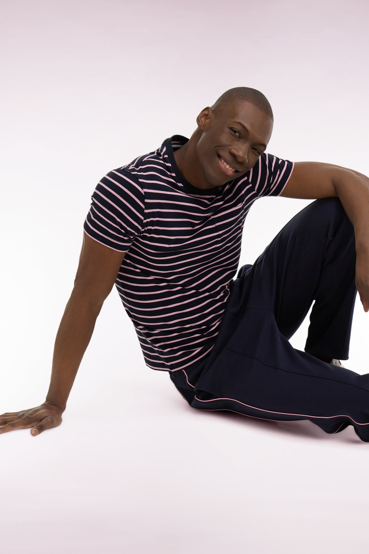 T-shirt à manches courtes en coton stretch rayé marine coupe slim