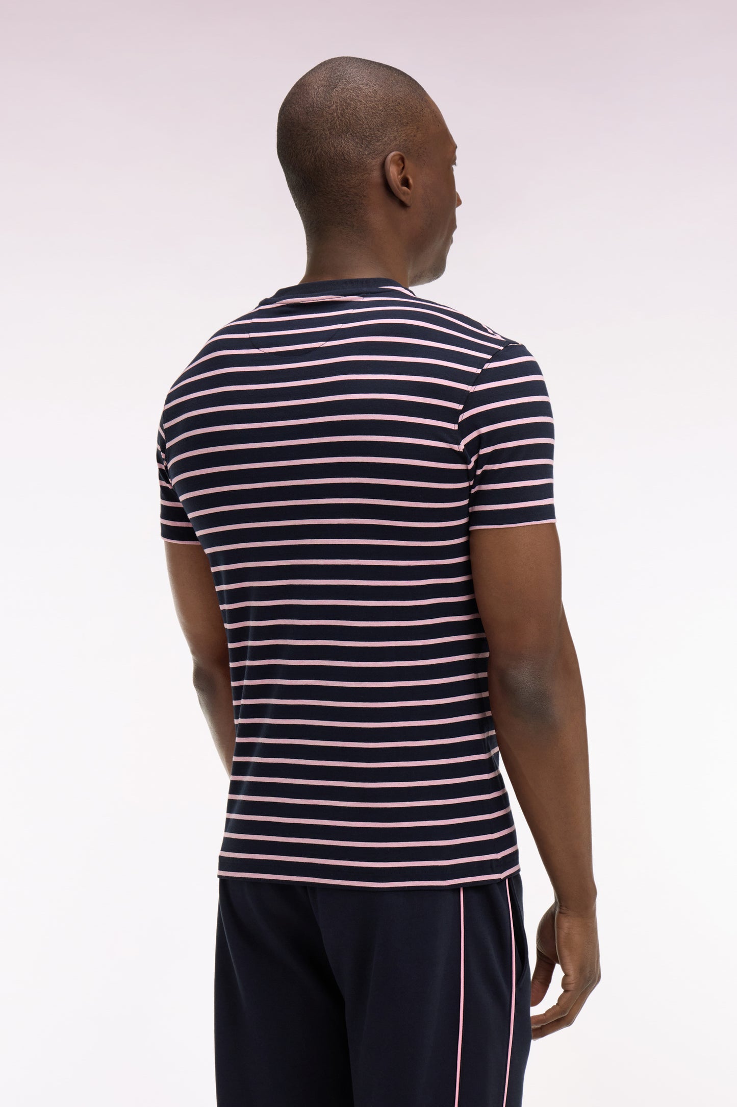 T-shirt à manches courtes en coton stretch rayé marine coupe slim