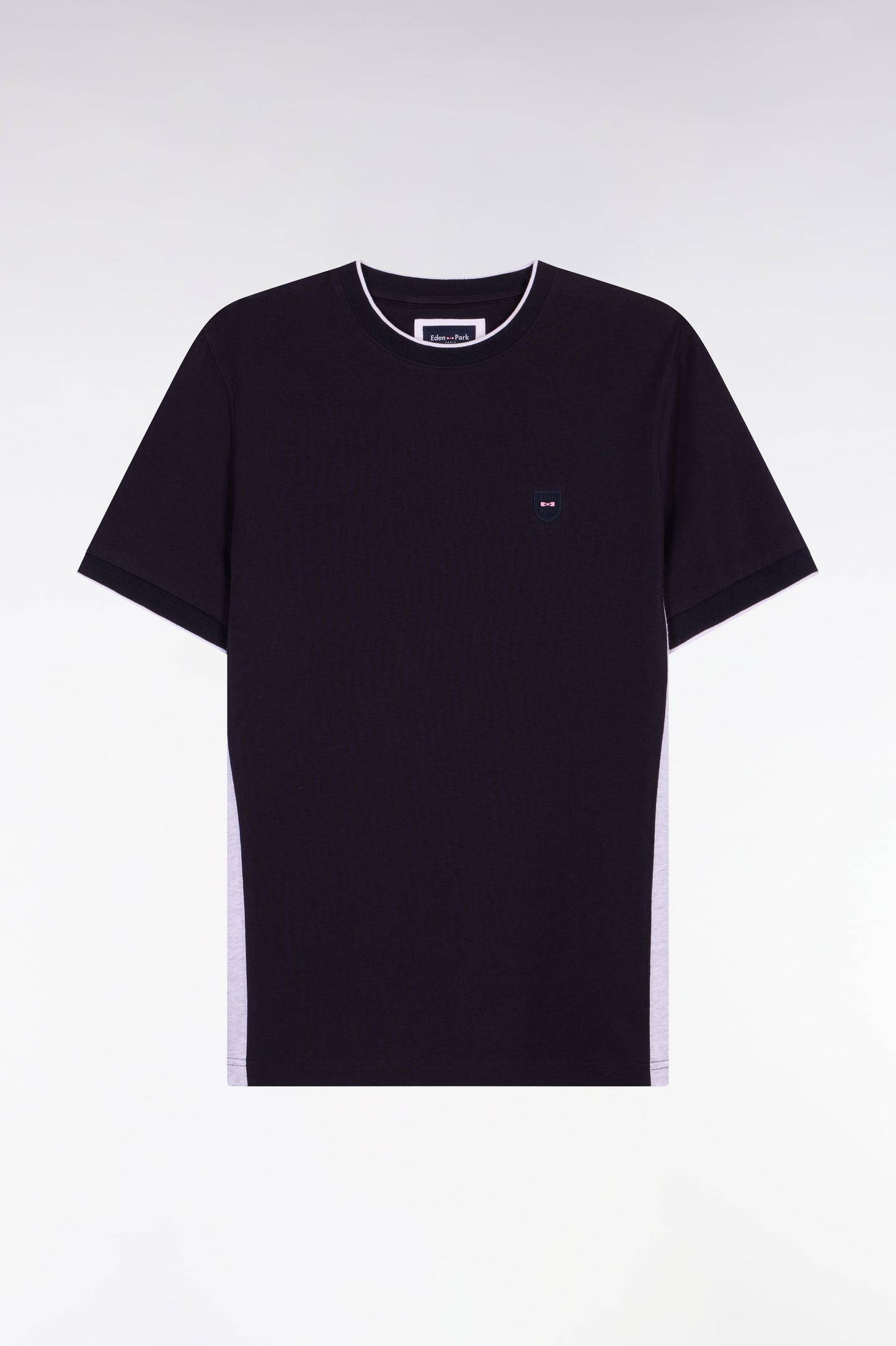 T-shirt à manches courtes en coton stretch noir à découpes coupe slim