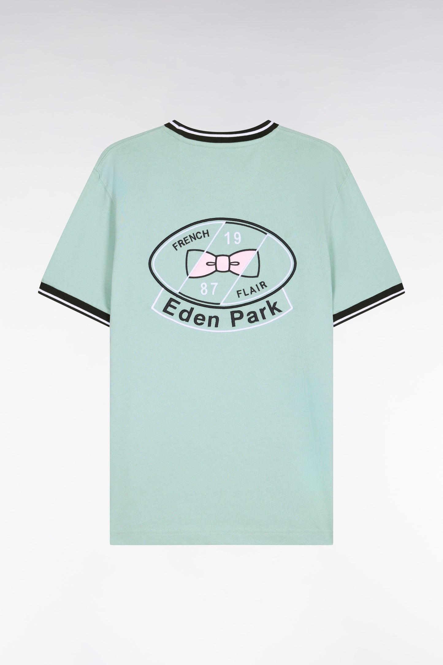 T-shirt à manches courtes en coton vert d'eau brodé coupe regular