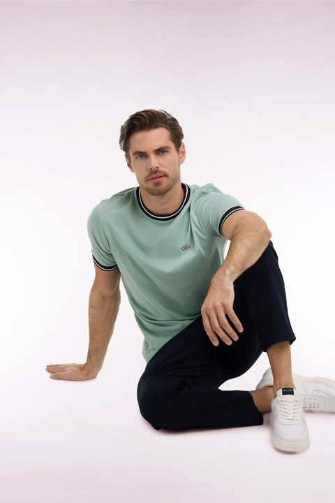 T-shirt à manches courtes en coton vert d'eau brodé coupe regular - Image 1