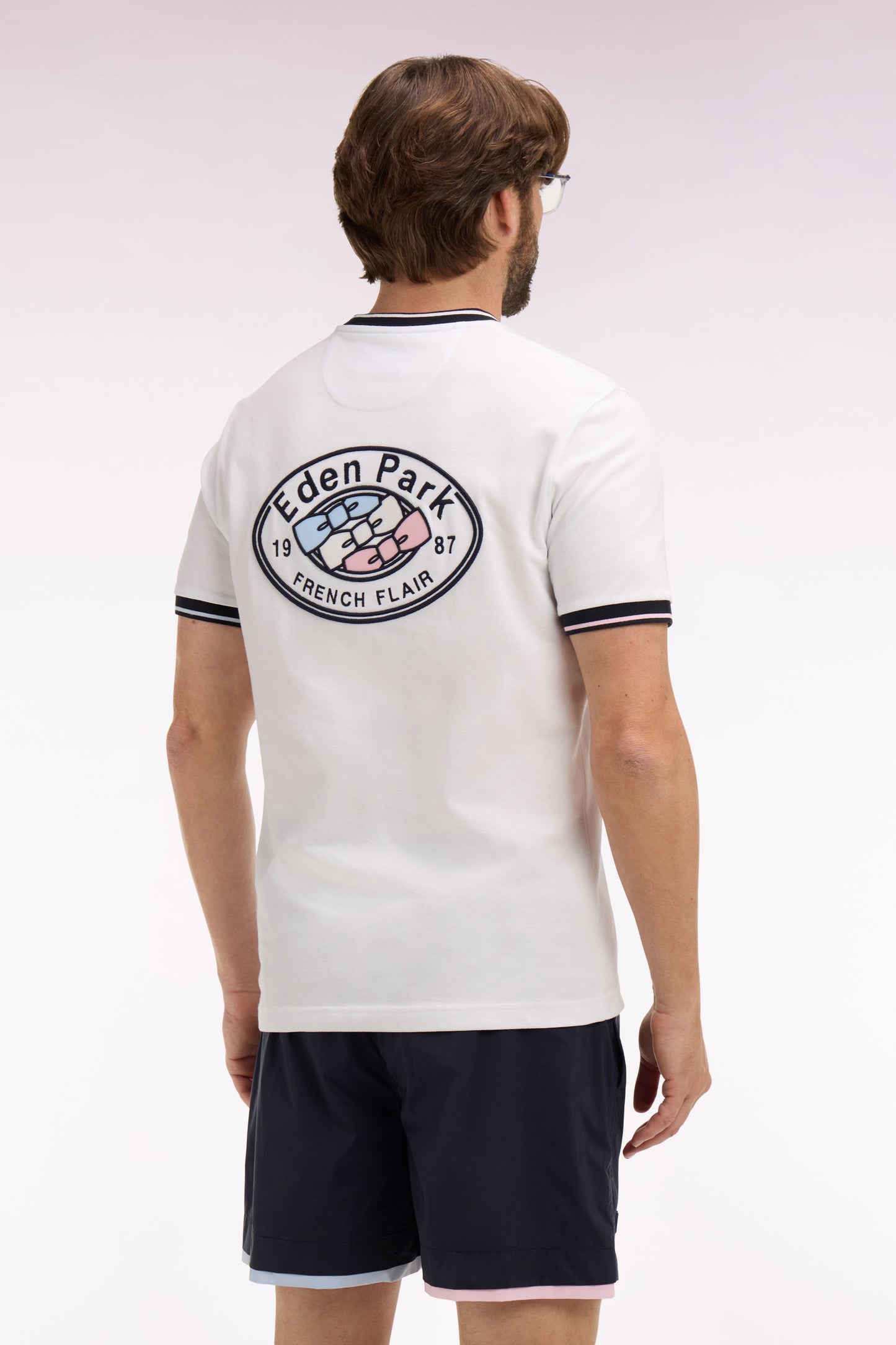 T-shirt à manches courtes en coton blanc brodé coupe regular