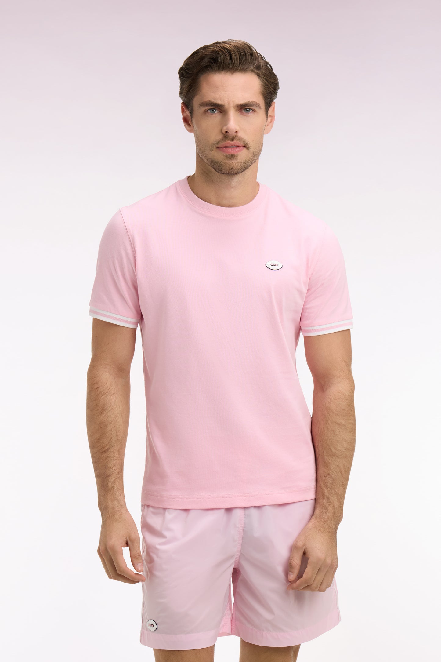 T-shirt à manches courtes en coton rose coupe regular