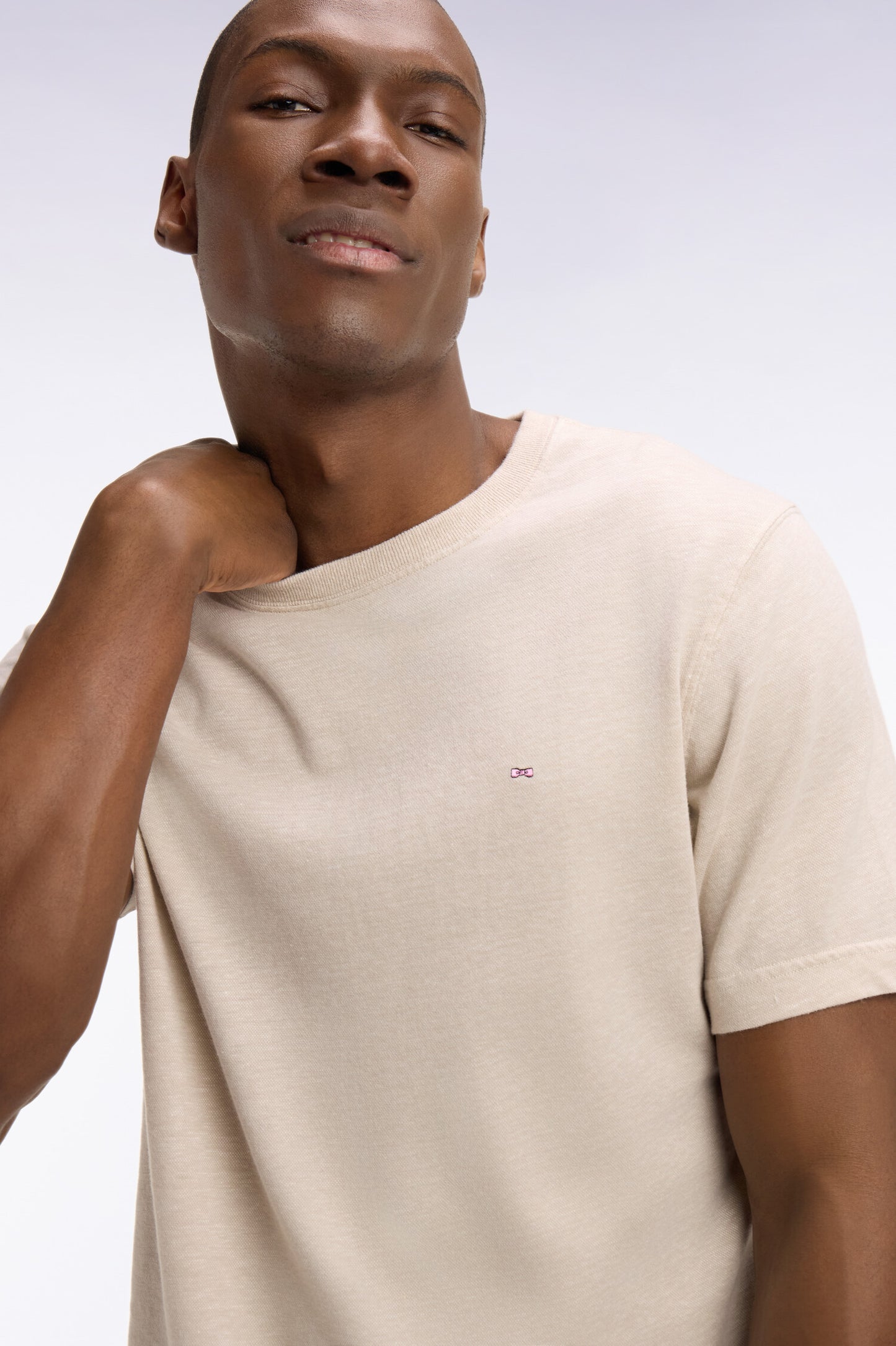 T-shirt à manches courtes en coton et lin beige coupe regular