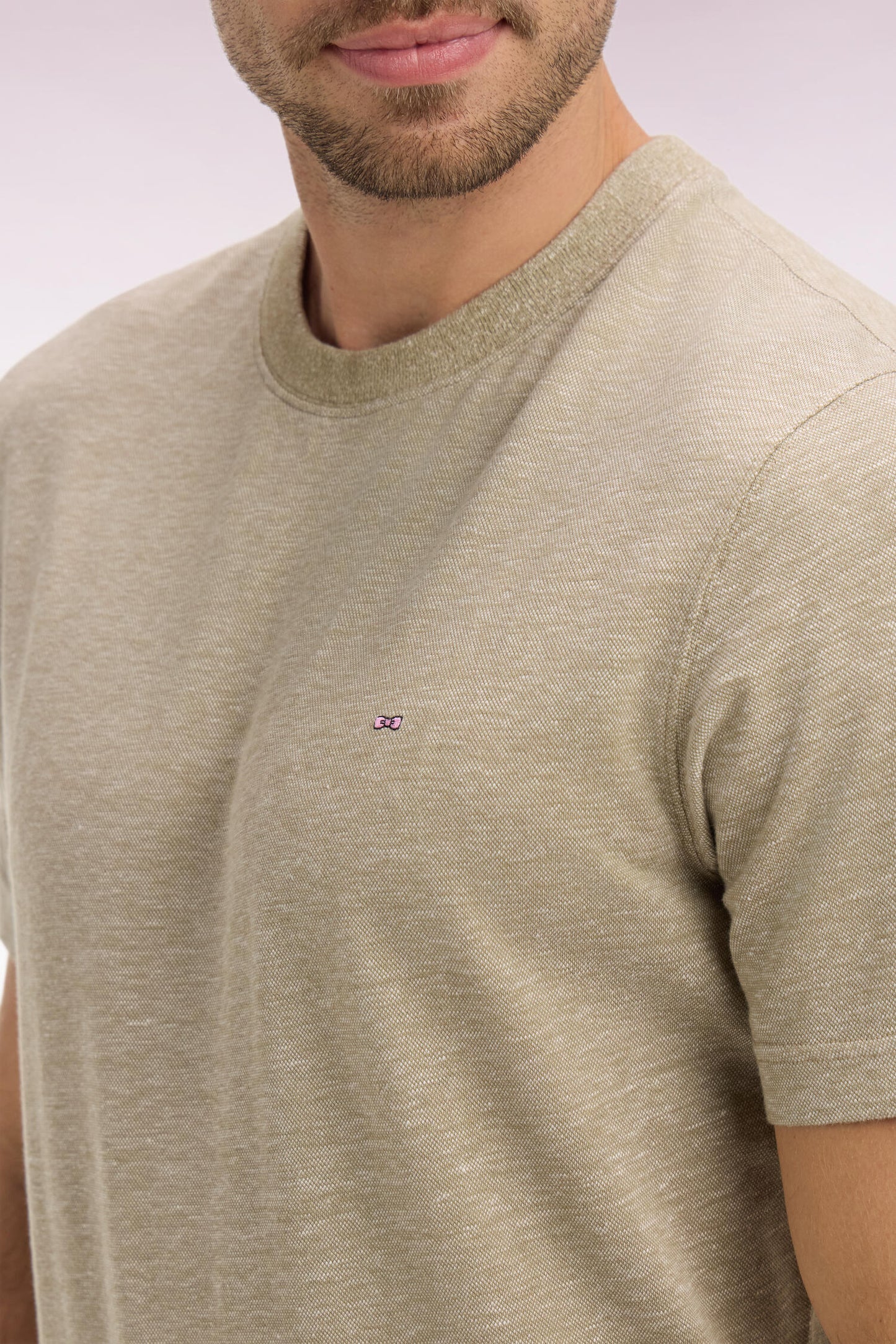 T-shirt à manches courtes en coton et lin grège coupe regular