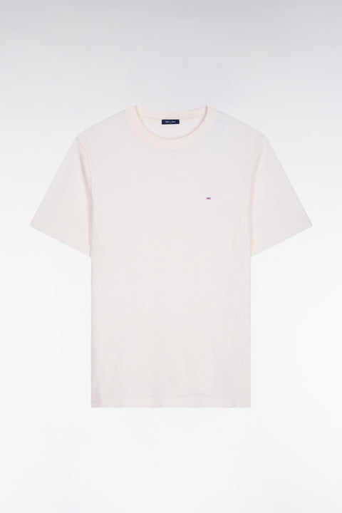 T-shirt à manches courtes en coton et lin écru coupe regular - Image 2