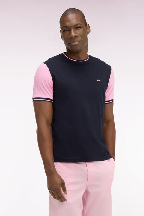 T-shirt à manches courtes en coton marine manches roses coupe regular - Image 3