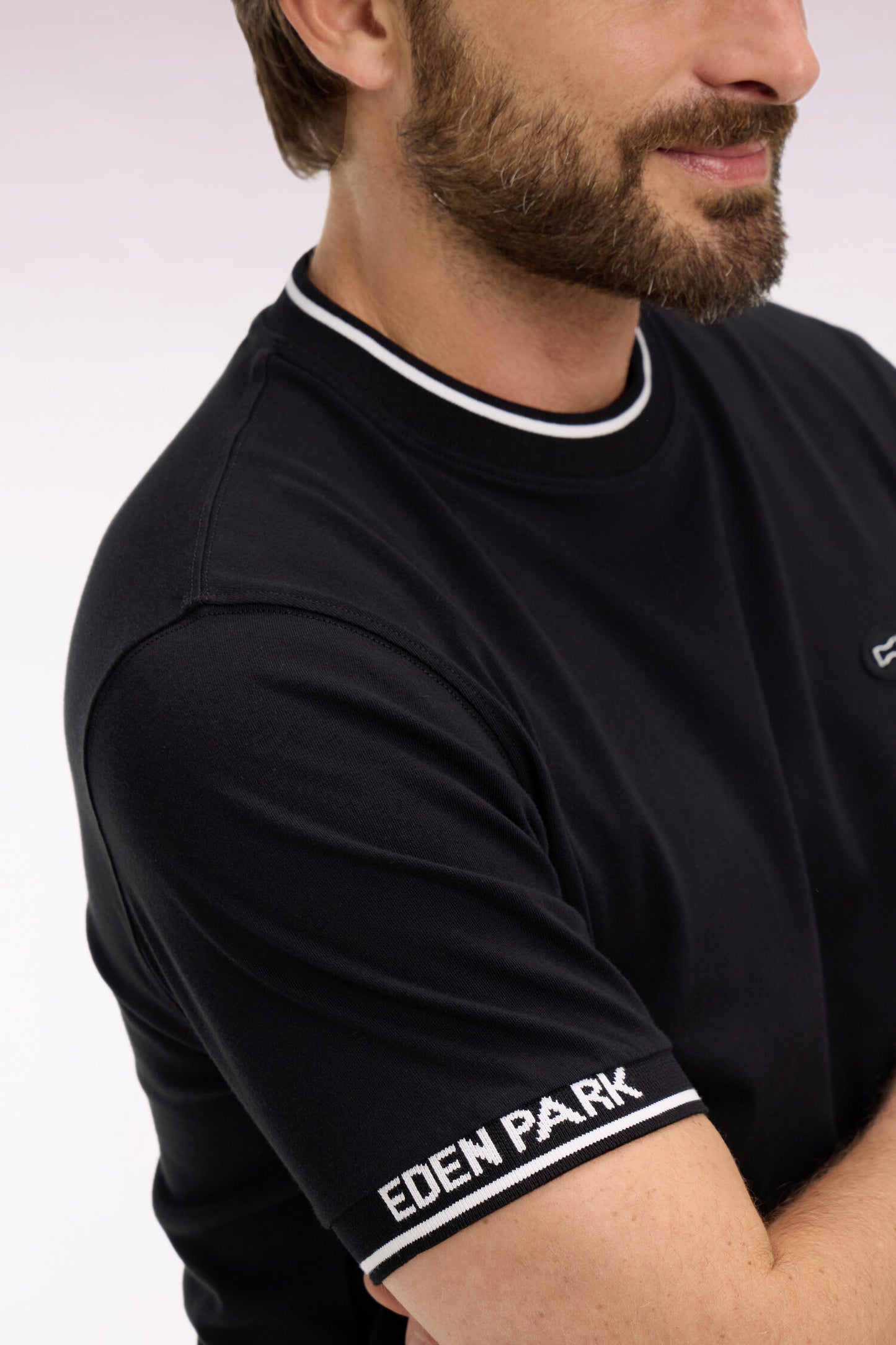 T-shirt à manches courtes en coton noir jacquard Eden Park coupe regular