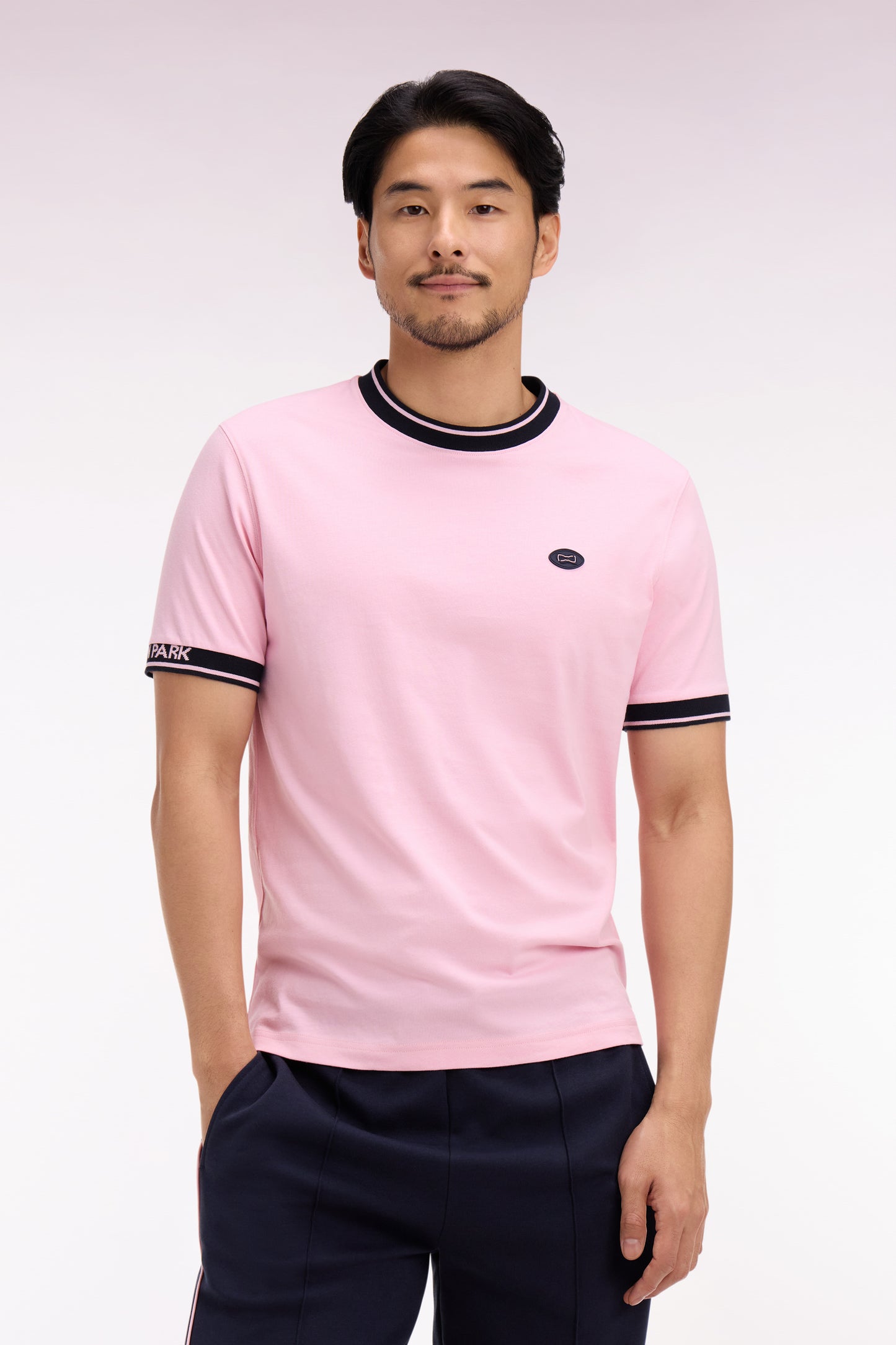 T-shirt à manches courtes en coton rose jacquard Eden Park coupe regular