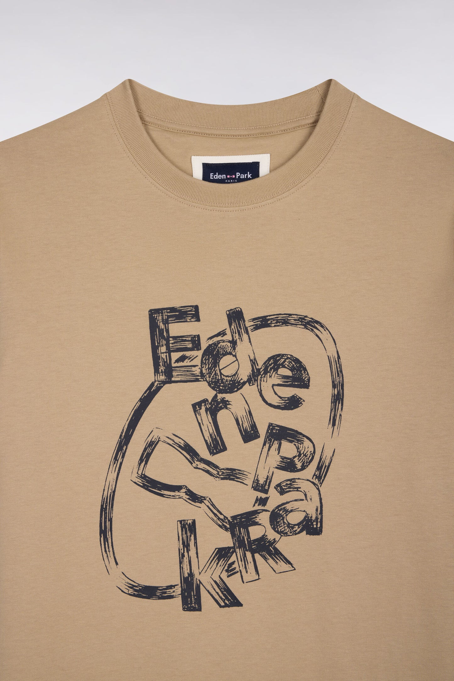 T-shirt à manches courtes en coton beige sérigraphié coupe regular