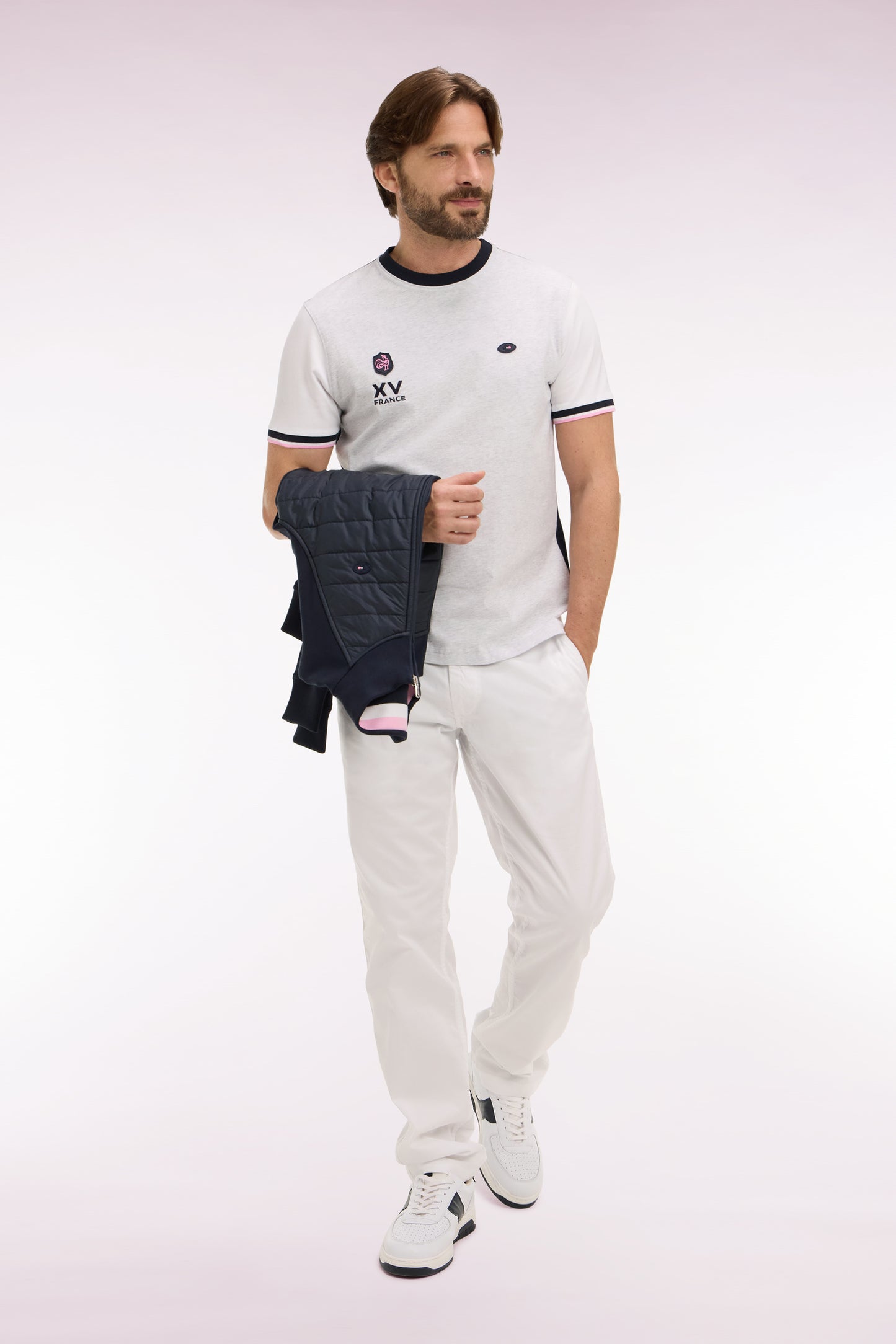 T-shirt XV de France à manches courtes en coton gris brodé coupe regular