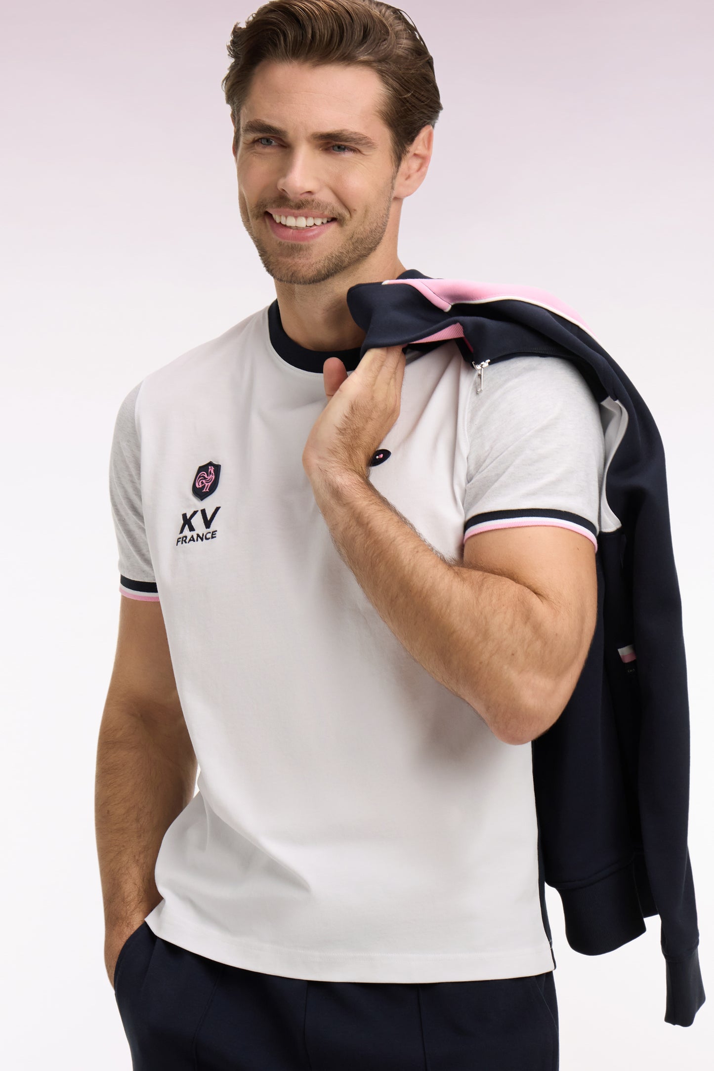 T-shirt XV de France à manches courtes en coton blanc brodé coupe regular