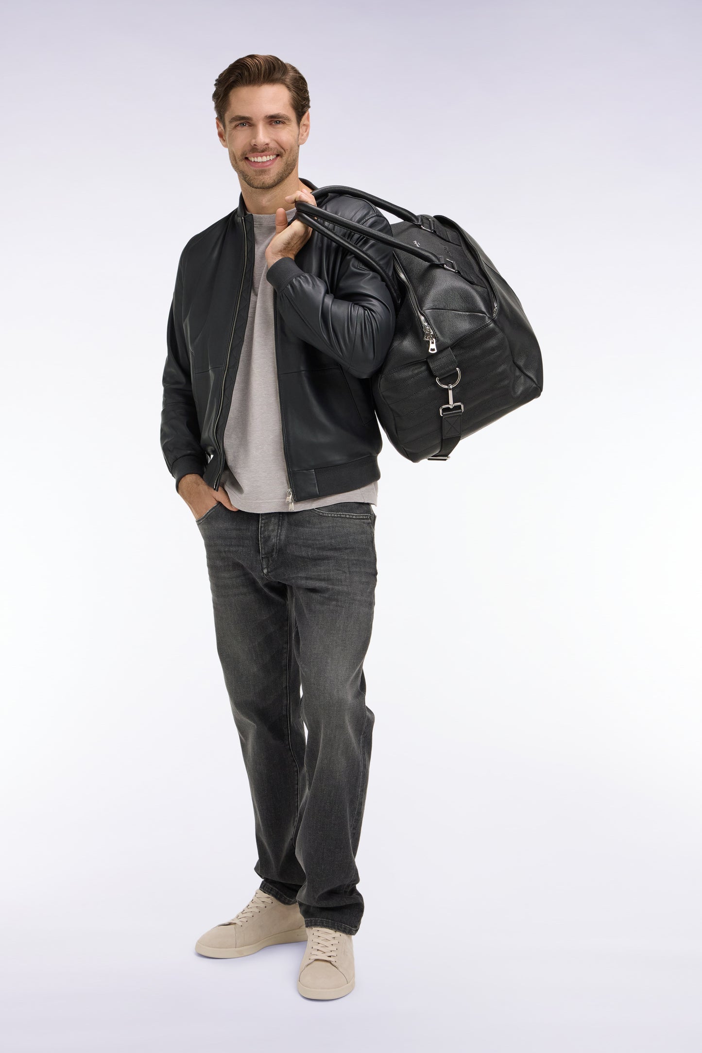 Blouson bombers en cuir marine