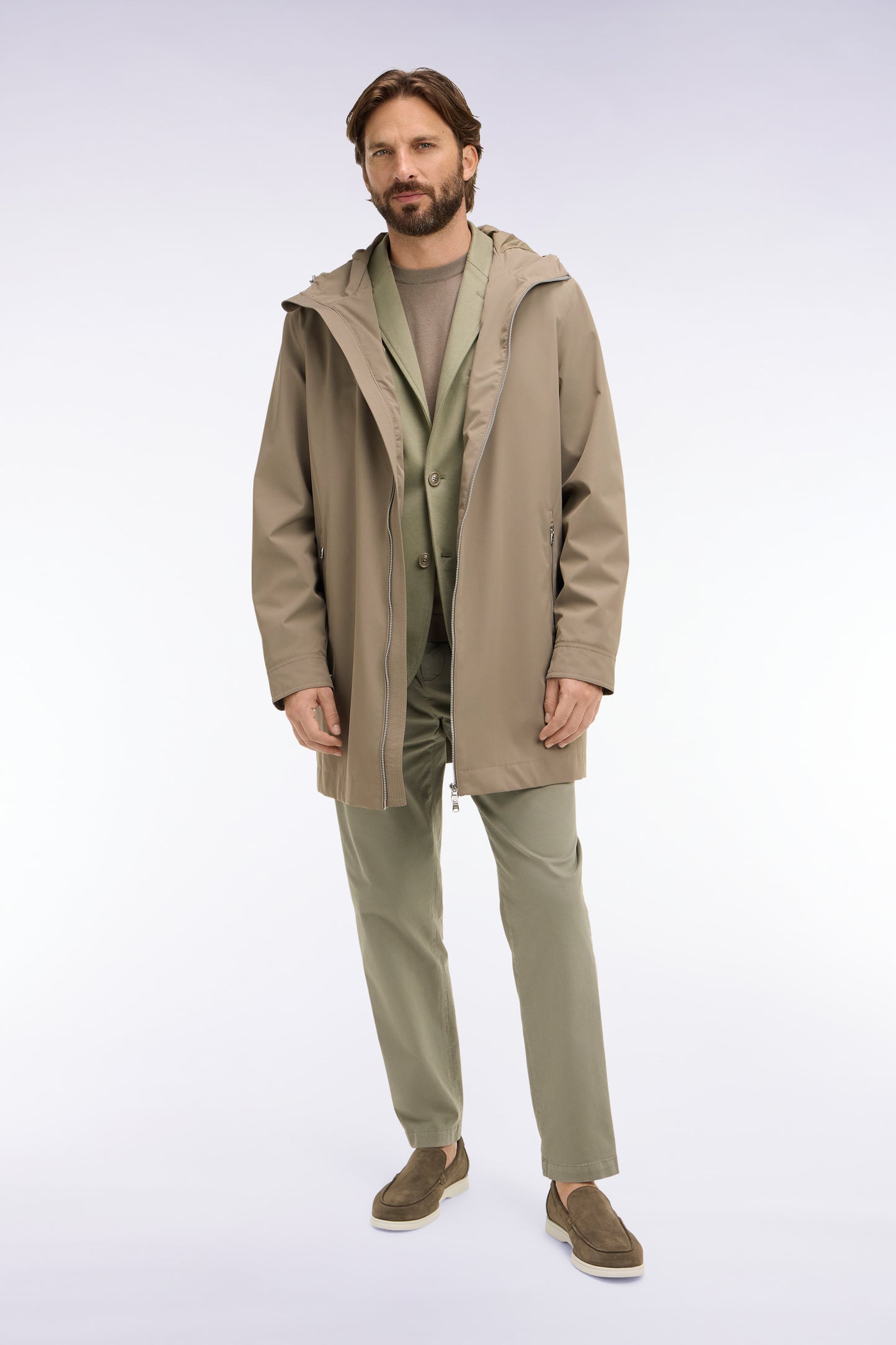 Parka à capuche en nylon beige